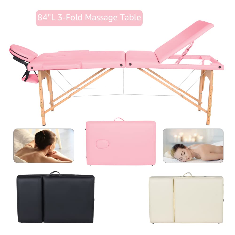 Premium Portable Massage Table - 3-Fold Adjustable 84