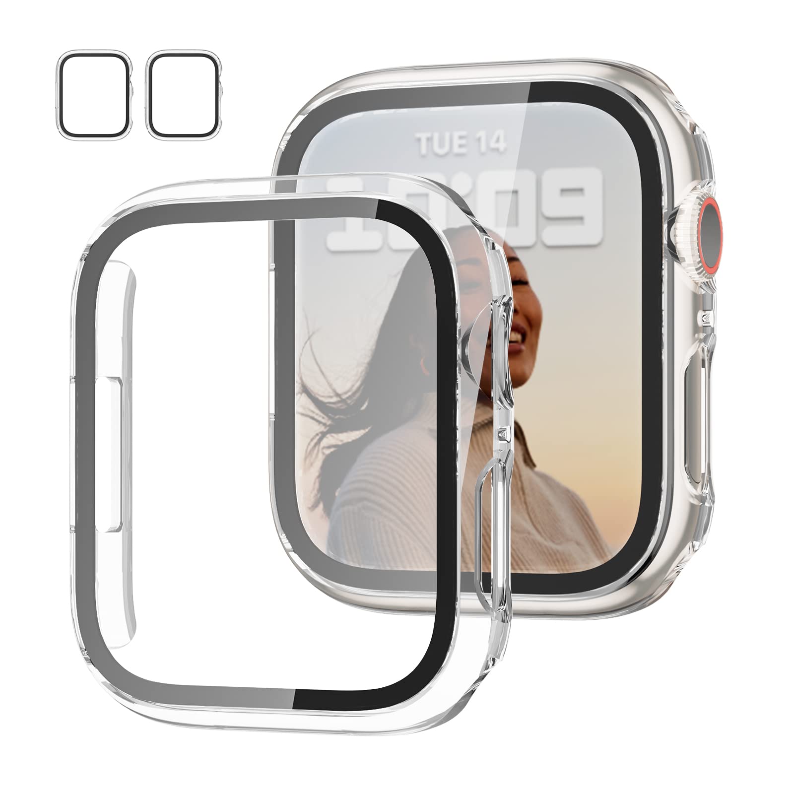 2 Pack Slim Hard PC Case with Tempered Glass Screen Protector for Apple Watch Series 9/8/7 45mm - Ultra Thin Protective Cover for iWatch Accessories (Clear) - Perfect for Workouts, Outdoor Activities & Daily Wear