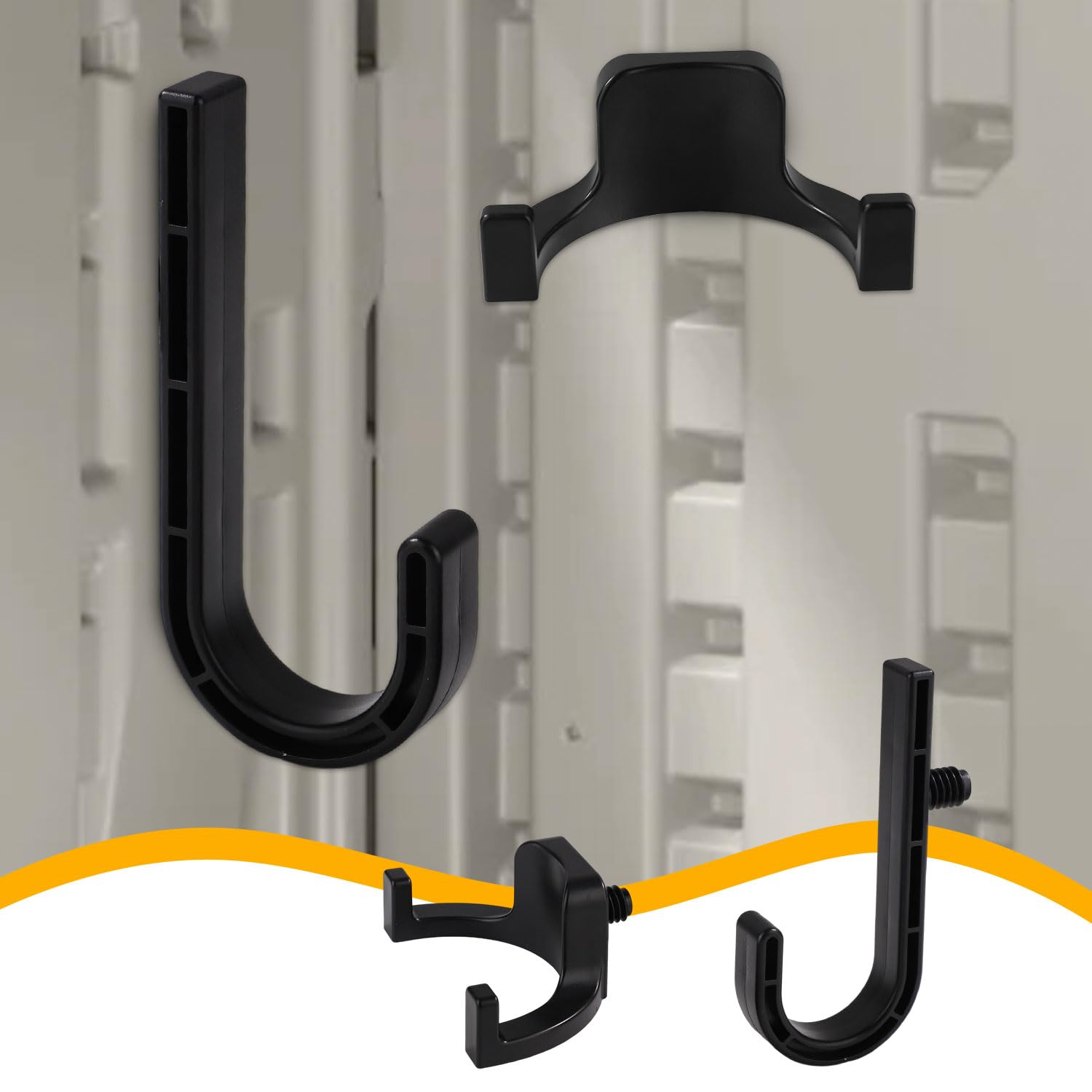 4-Pack Black J & U Tool Hooks for Suncast & Craftsman Storage Sheds - Heavy Duty Shed Shelves Accessories for Organizing Garden Tools, Bikes, and Outdoor Equipment