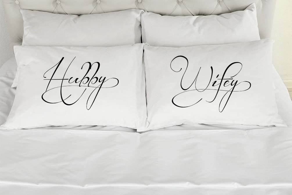 Couples Pillowcases Set of 2 - Hubby & Wifey Printed for Wedding & Anniversary Gifts - Bedroom Decor
