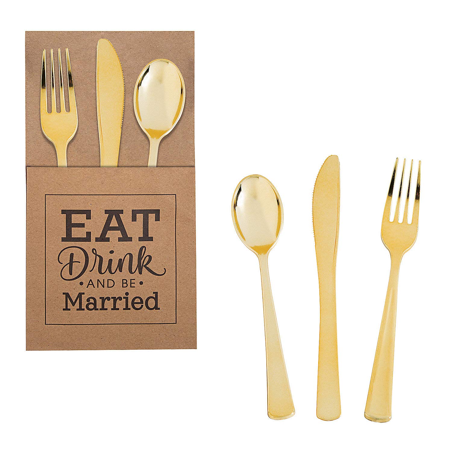 Premium Gold Plastic Cutlery Set & Kraft Paper Holder for 50 Guests - 218-Piece Disposable Party Supplies for Weddings, Birthdays & Events