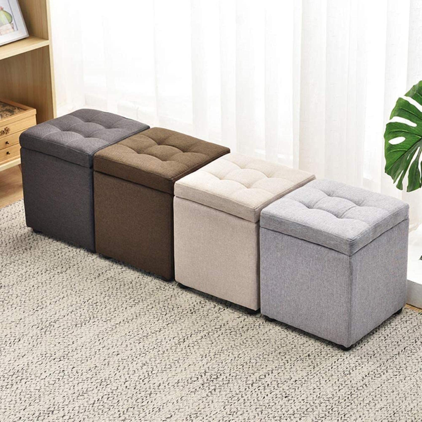 Upholstered Storage Ottoman Footstool - Multi-Functional Cube Pouf Bench with Removable Tray, Perfect for Living Room, Bedroom & Entryway Organizer | Toy Box, Shoe Storage & Seating Solution