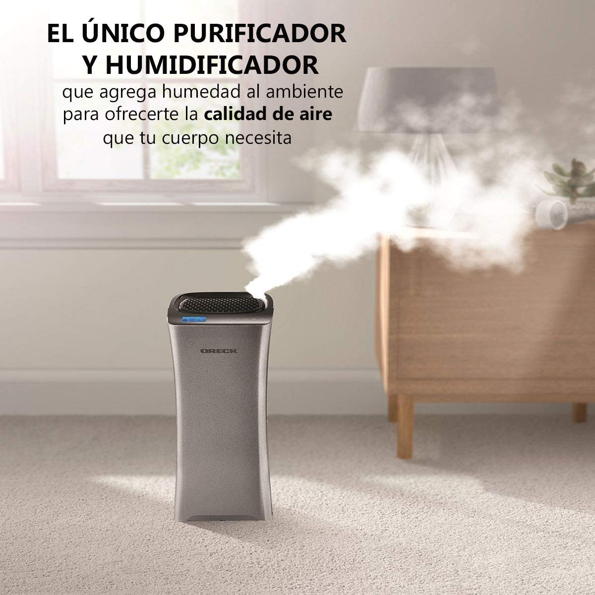 Oreck WK15500B Air Refresh 2-in-1 HEPA Air Purifier & Ultrasonic Humidifier for Small Rooms - Grey | Quiet Bedroom Air Cleaner & Moisturizer for Allergies, Dry Air & Better Sleep