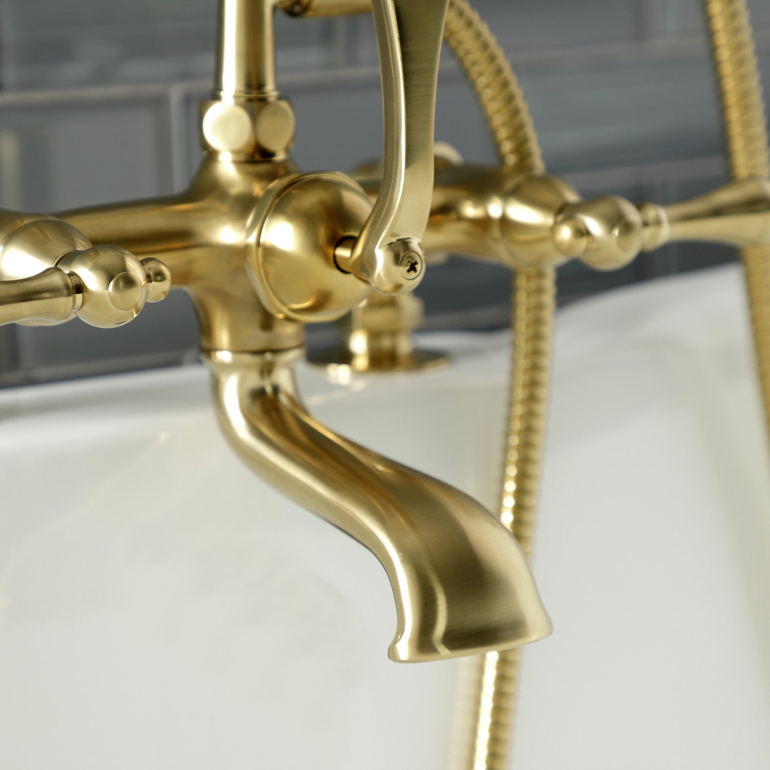 Vintage Clawfoot Tub Faucet with Hand Shower - Brushed Brass 3-Handle 2-Hole Deck Mount Bathroom Fixture for Classic & Modern Bathrooms | Perfect for Freestanding Tubs, Luxury Bathrooms & Spa Retreats