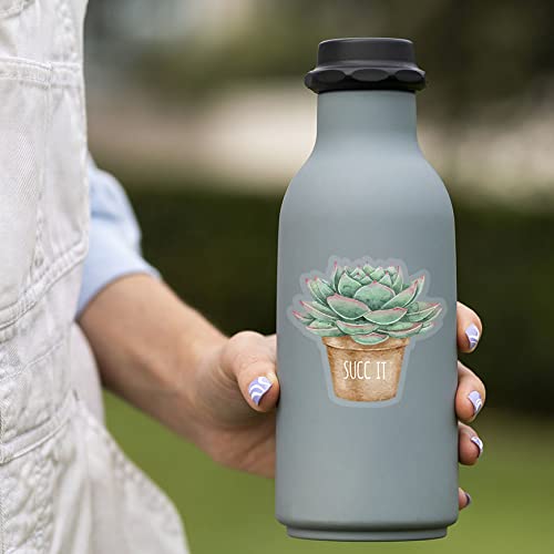 SUCC It Cactus Sticker - 2 Pack Clear Waterproof Succulent Stickers for Laptop, Phone, Water Bottle & Car Decoration - Perfect for DIY Crafts, Scrapbooking & Personalizing Your Devices