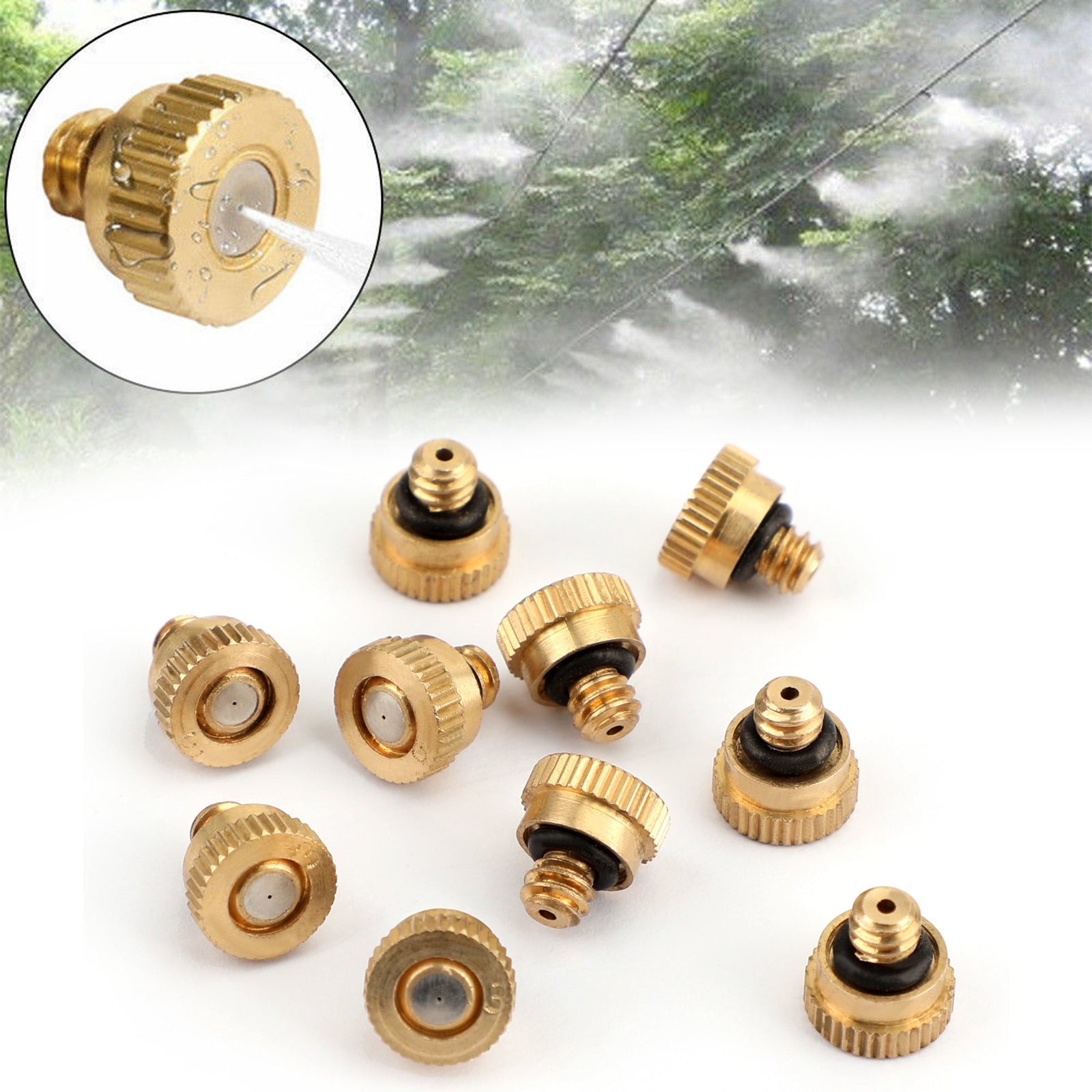 50pcs Brass Misting Nozzles - High Pressure Water Mister Sprinkler for Cooling System (0.016