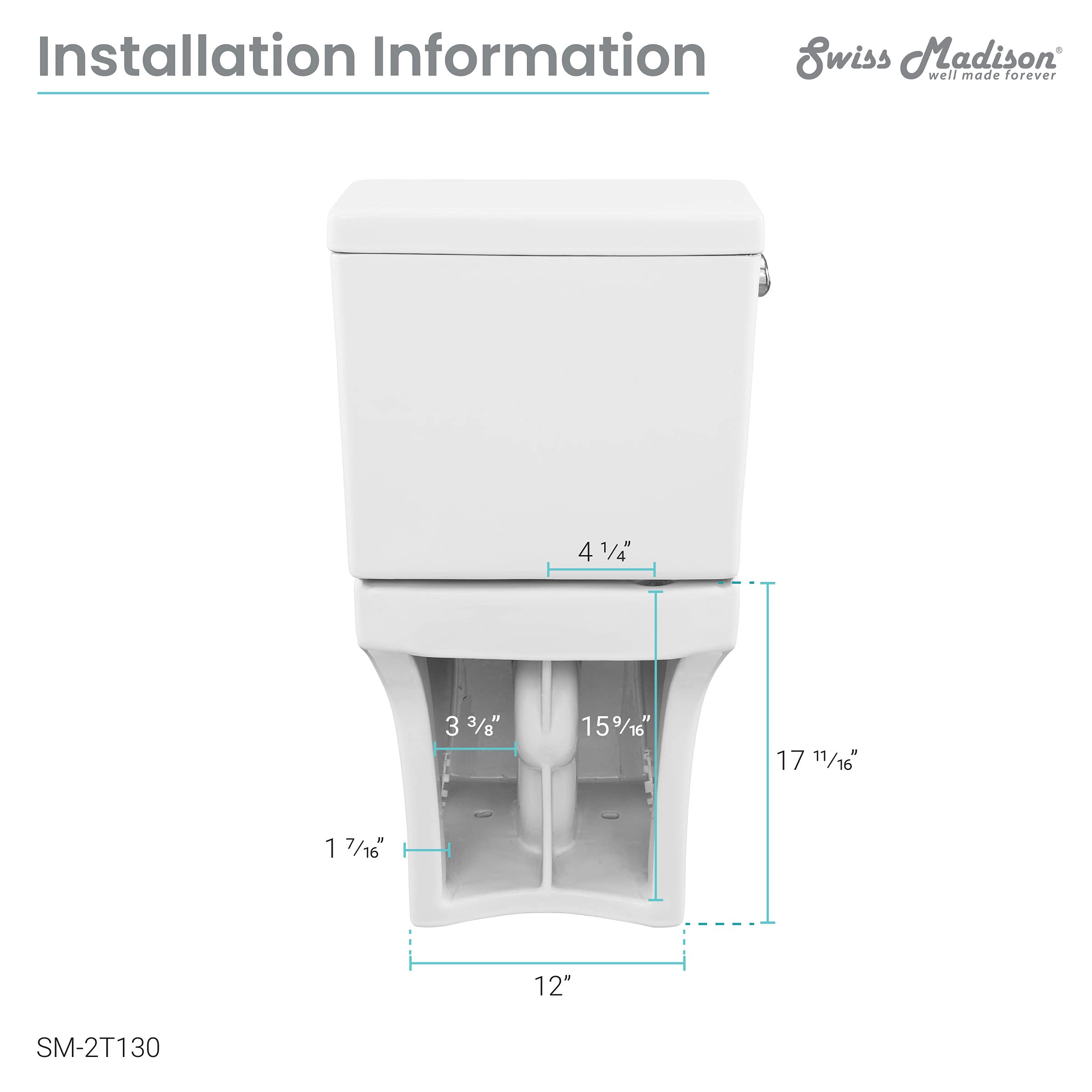 Swiss Madison Well Made Forever Classe Two-Piece Elongated Left Side Flush Handle Toilet 1.28 GPF - Modern Water-Efficient Bathroom Solution for Homes & Commercial Spaces