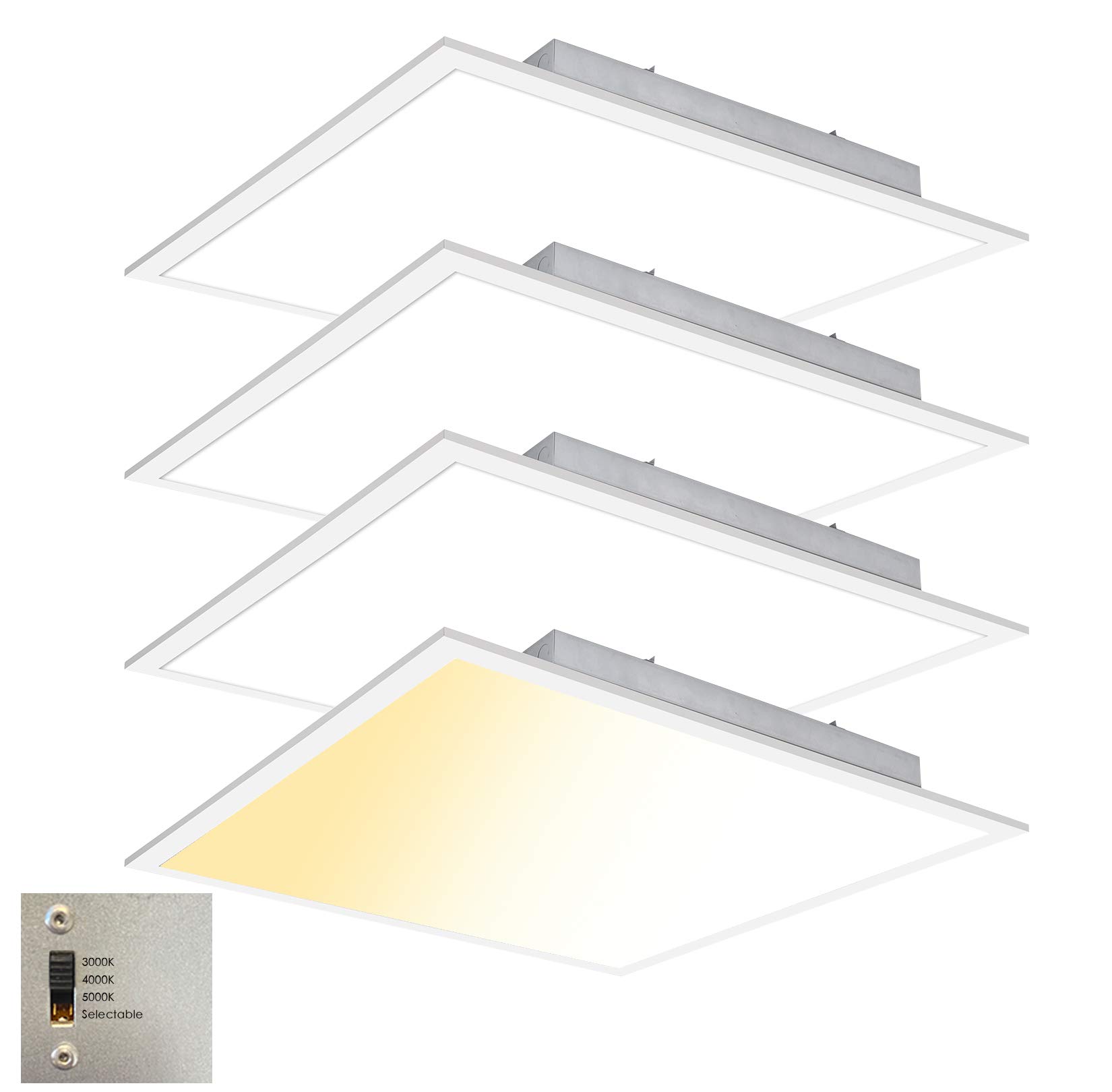 CycevSun 2x2 LED Flat Panel Light for Drop Ceiling - 3 Color Temperature Selectable (3000K/4000K/5000K) & 0-10V Dimmable - 20W/30W/40W Adjustable - 100-277V AC - ETL Certified - 4 Pack - Perfect for Office, Classroom, Hospital, and Commercial Lighting