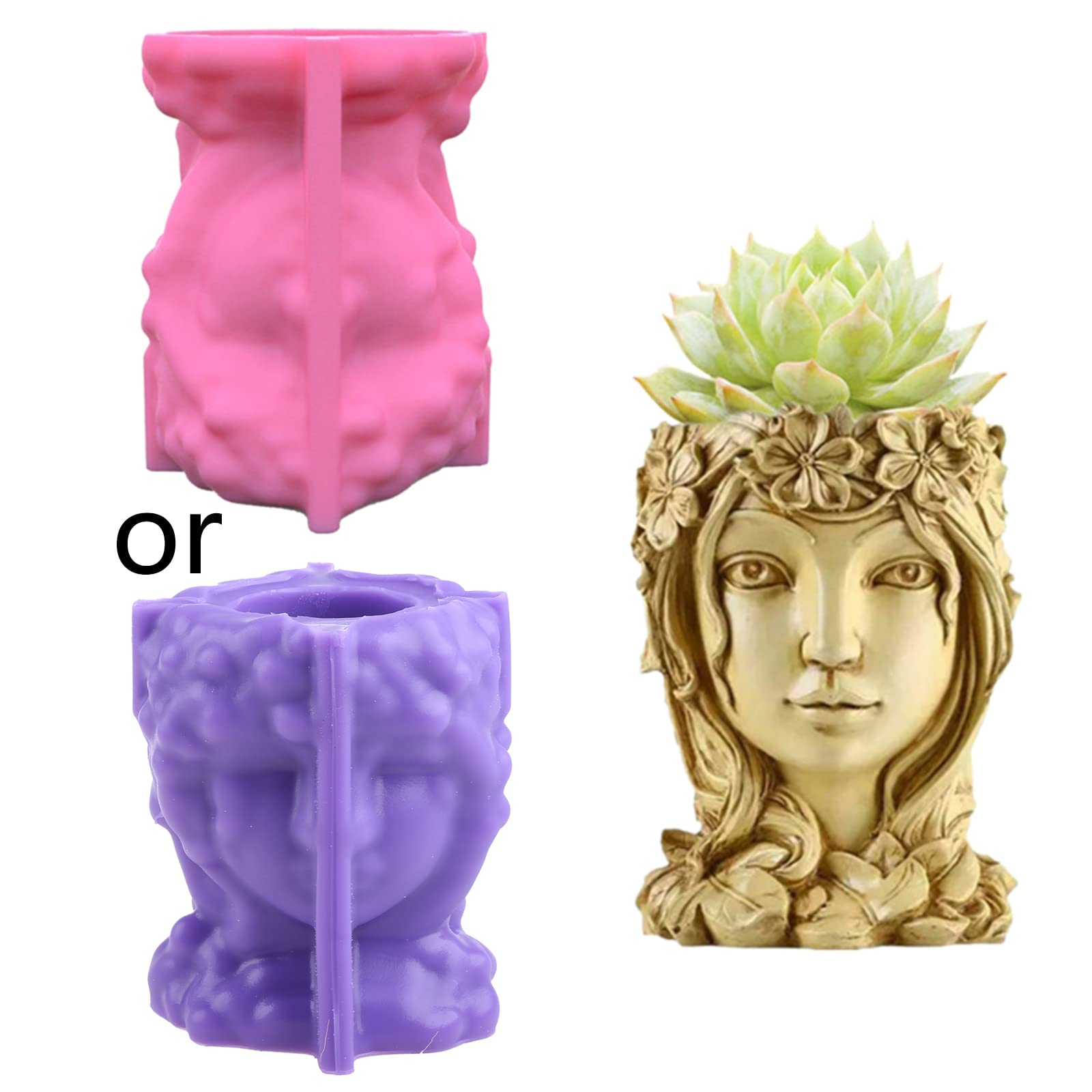 Goddess Head Flower Pot Resin Mold - Succulent Plant Pot Silicone Mold for Gypsum, Cement & Concrete - DIY Clay Molds for Home Decor, Garden & Wedding Centerpieces