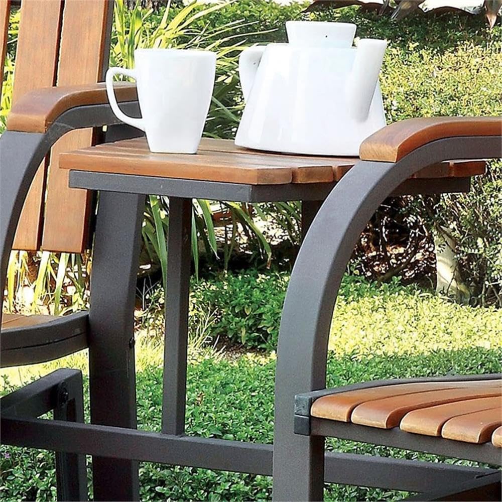 Dwight Metal 3-Piece Patio Rocker Conversation Set in Oak - Outdoor Furniture for Garden, Porch & Backyard Relaxation