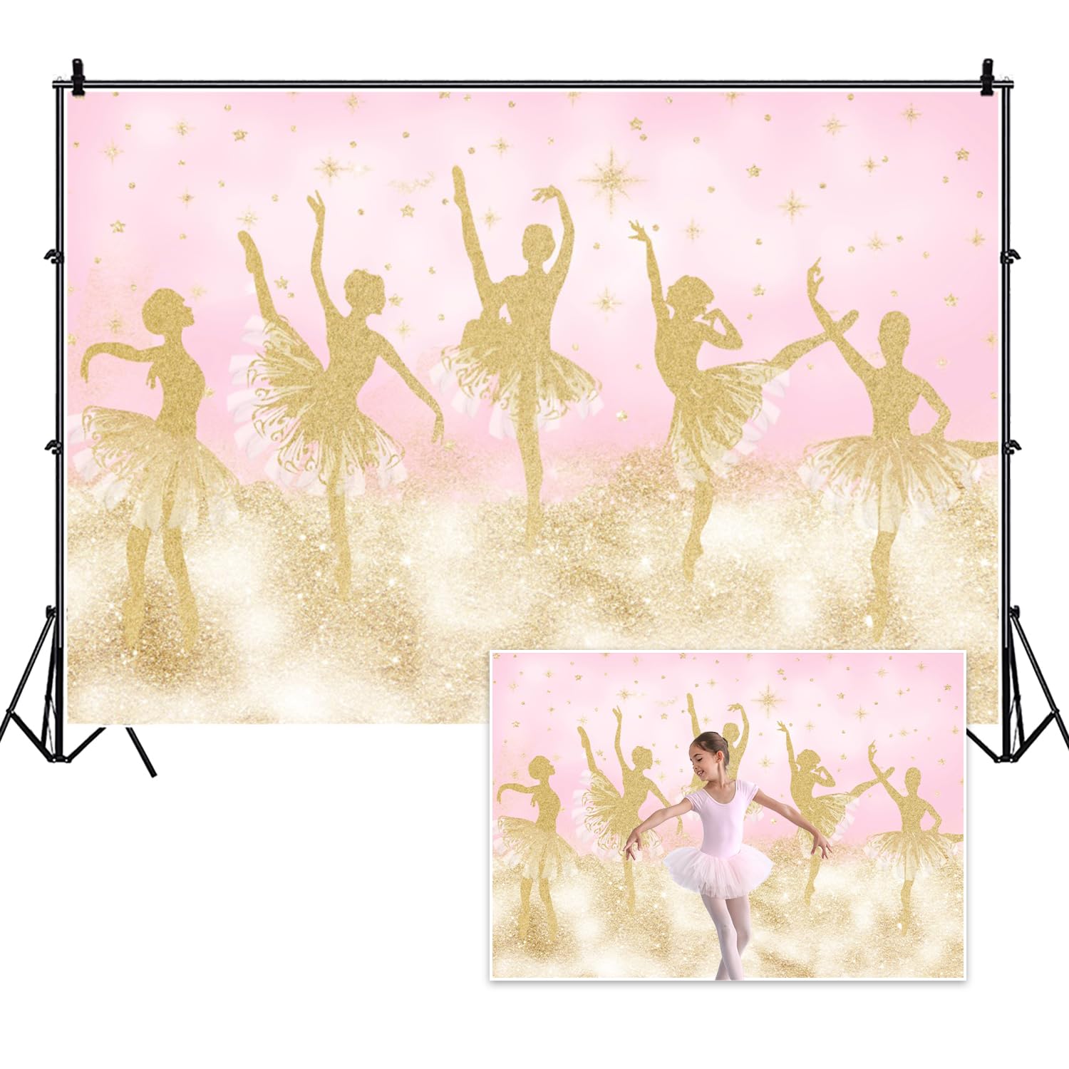 7x5ft Ballet Girl Photography Backdrop - Gold Shiny Dance Skirts & Pink Background for Ballet Dancer Photo Shoot, Birthday Party Decor, Wallpaper Props - Perfect for Dance Studio, Kids Party, Themed Events & Social Media Content Creation