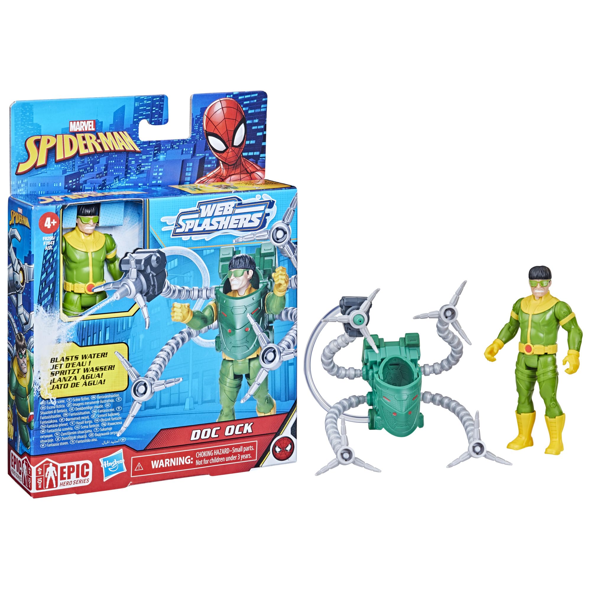 Marvel Spider-Man Aqua Web Warriors 4-Inch Doc Ock Action Figure with Refillable Water Gear Accessory - Collectible Toy for Kids Ages 4+ - Perfect for Playtime, Birthday Gifts & Superhero Battles