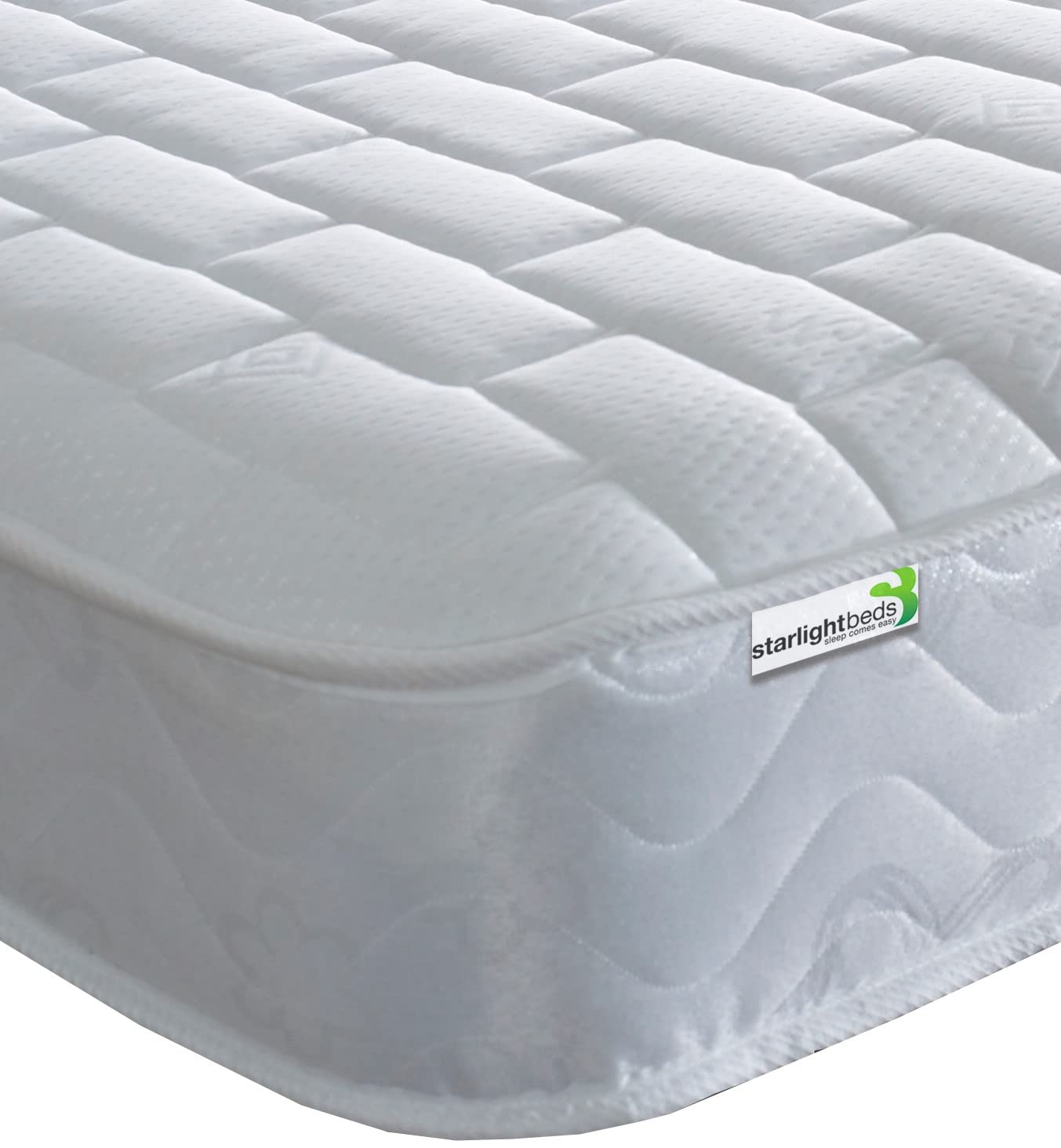 Starlight Beds Brick Design Quilted Sprung Hybrid Mattress with Memory Foam Layer - Soft Firmness, 18cm Deep, White, Single Size (3ft x 6ft3) | Perfect for Guest Rooms, Dorms & Small Bedrooms | Hypoallergenic & Pressure-Relieving Sleep Solution
