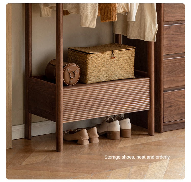 Premium Black Walnut & Oak Solid Wood Floor-to-Ceiling Clothes Storage Rack - Heavy-Duty Garment Organizer for Bedroom, Closet, or Entryway