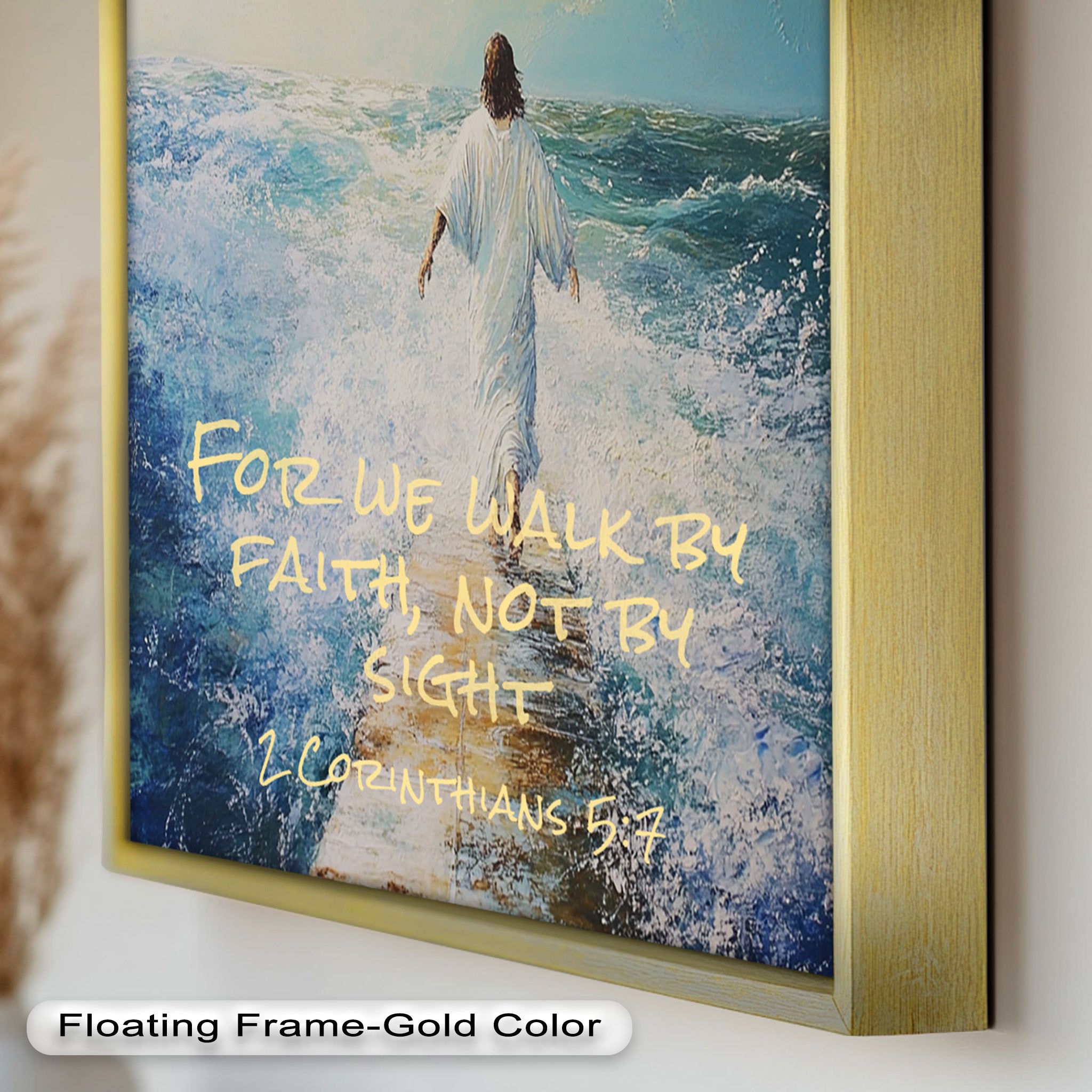 2 Corinthians 5:7 Walk by Faith Bible Verse Oil Painting - Inspirational Christian Wall Art for Home, Church & Office Decor