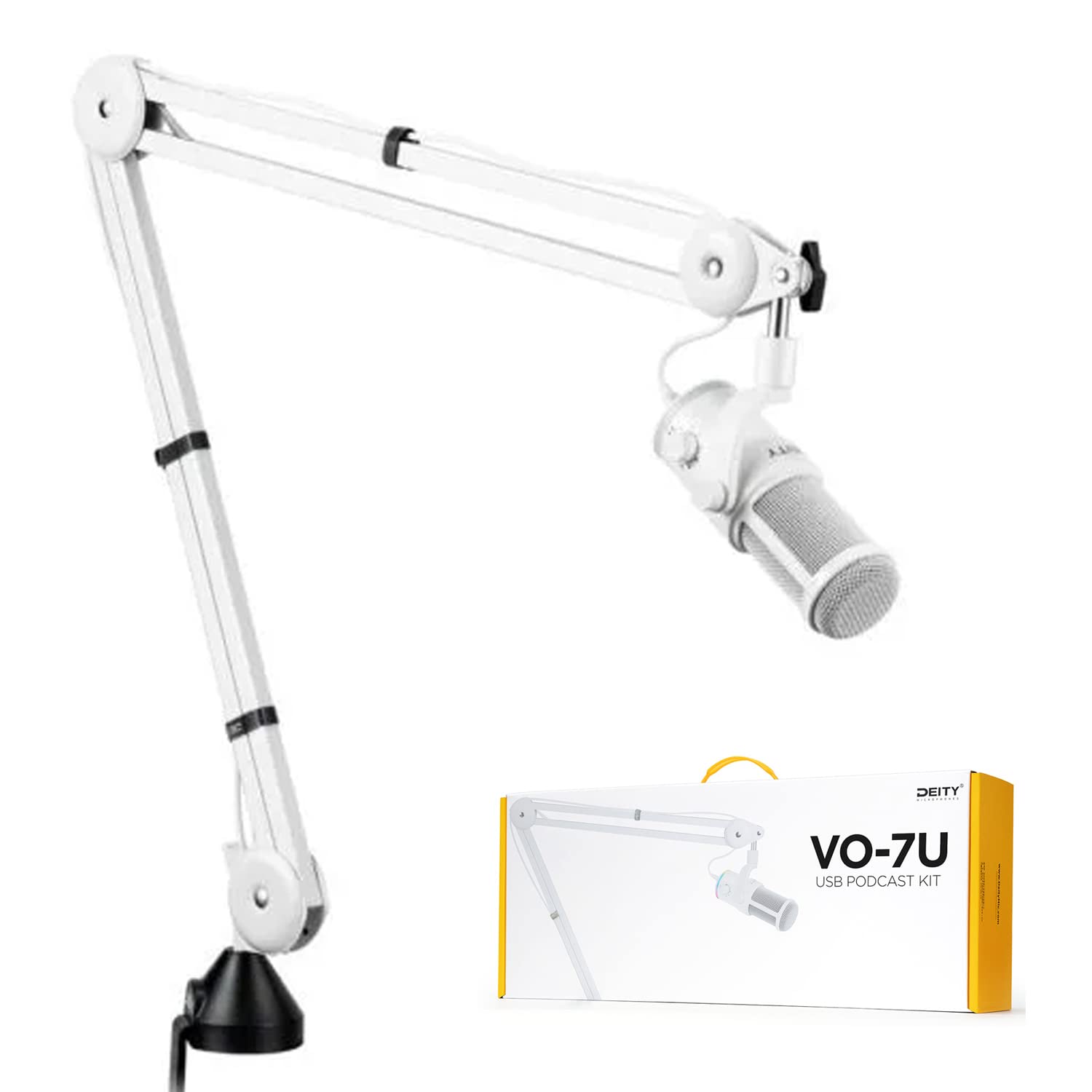 Deity VO-7U USB Dynamic Podcast Microphone with RGB Lighting - Professional Boom Arm Kit for Streaming, Gaming & YouTube (White) | Perfect for Home Studios, Podcasting & Live Broadcasts