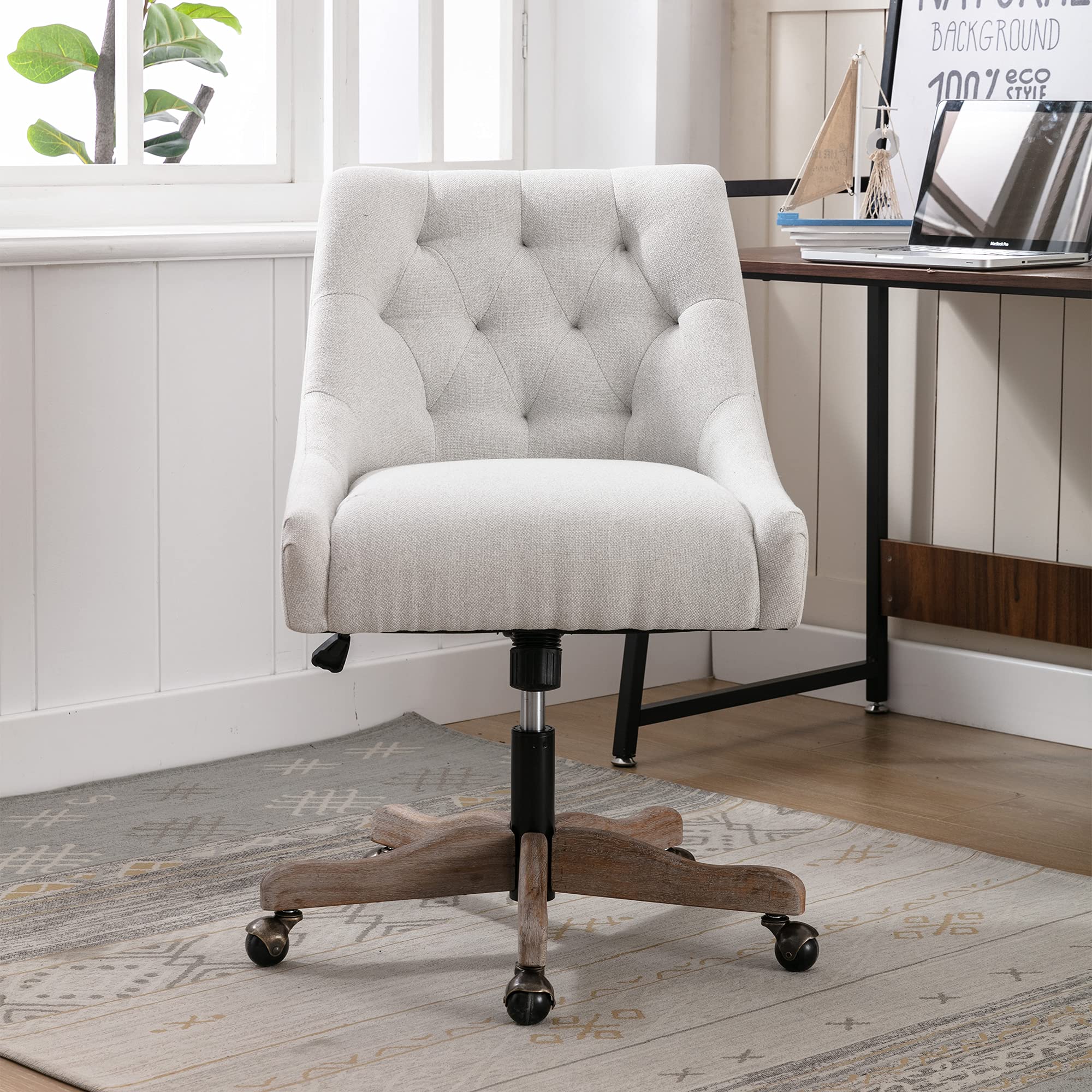 Ergonomic Swivel Shell Chair - Modern Home Office Chair for Computer Desk, Living Room & Bedroom - Comfortable PU Leather Executive Chair with Adjustable Height (Beige) | Perfect for Remote Work, Gaming & Study Sessions