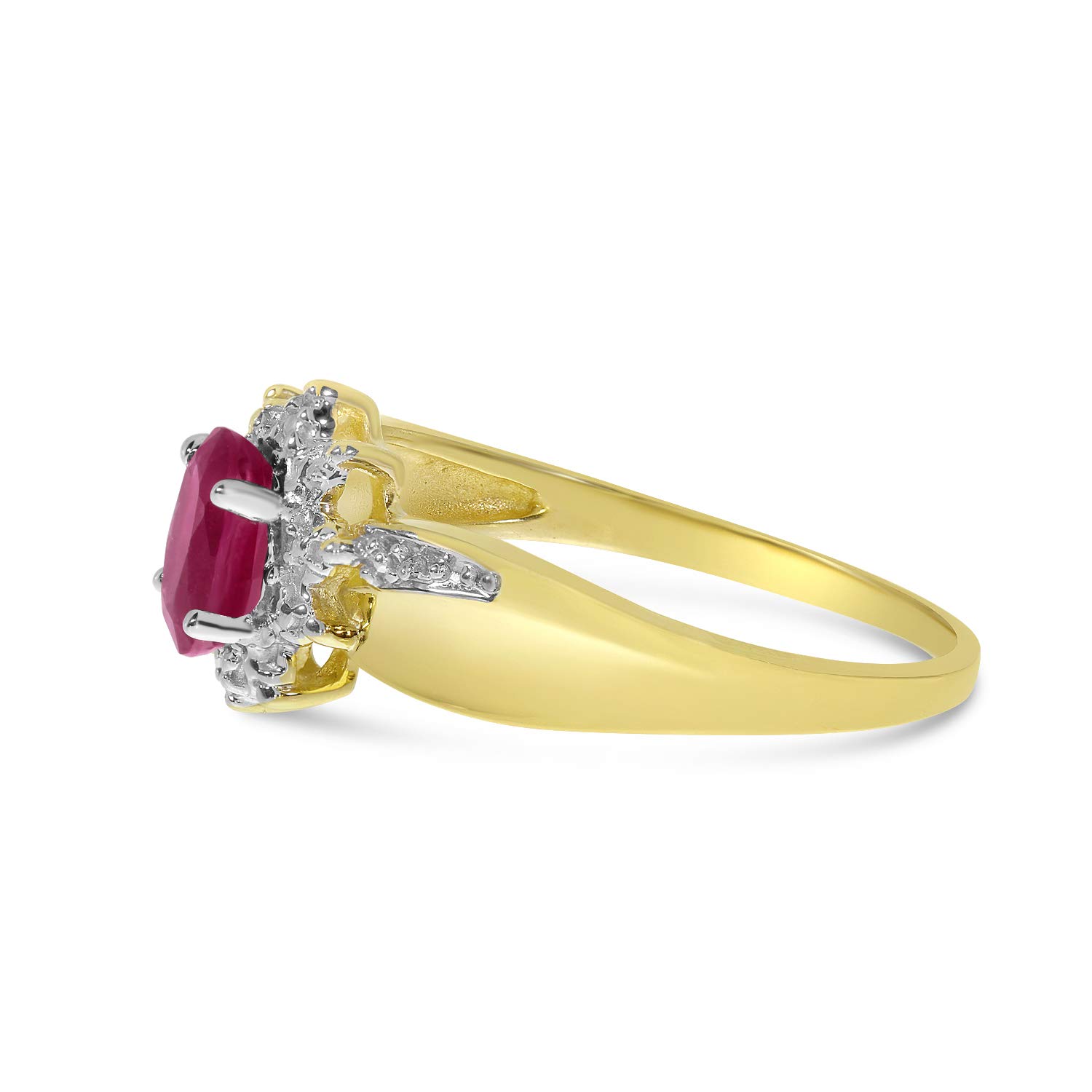 10K Yellow Gold Oval Ruby and Diamond Ring for Women - Elegant Vintage Style Engagement, Wedding, or Anniversary Jewelry Gift