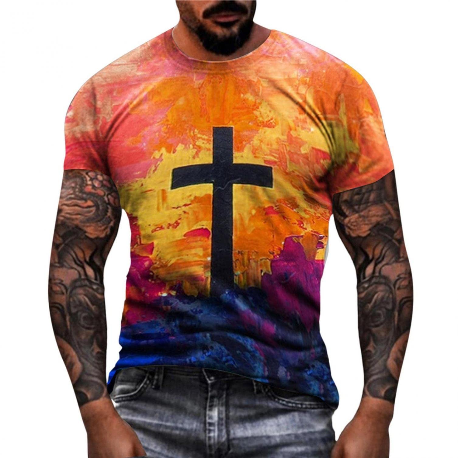 Men's Summer Short Sleeve T-Shirts - Breathable Crewneck Graphic Tees with Cross Print | Casual Wear, Beach Outfits & Vacation Essentials
