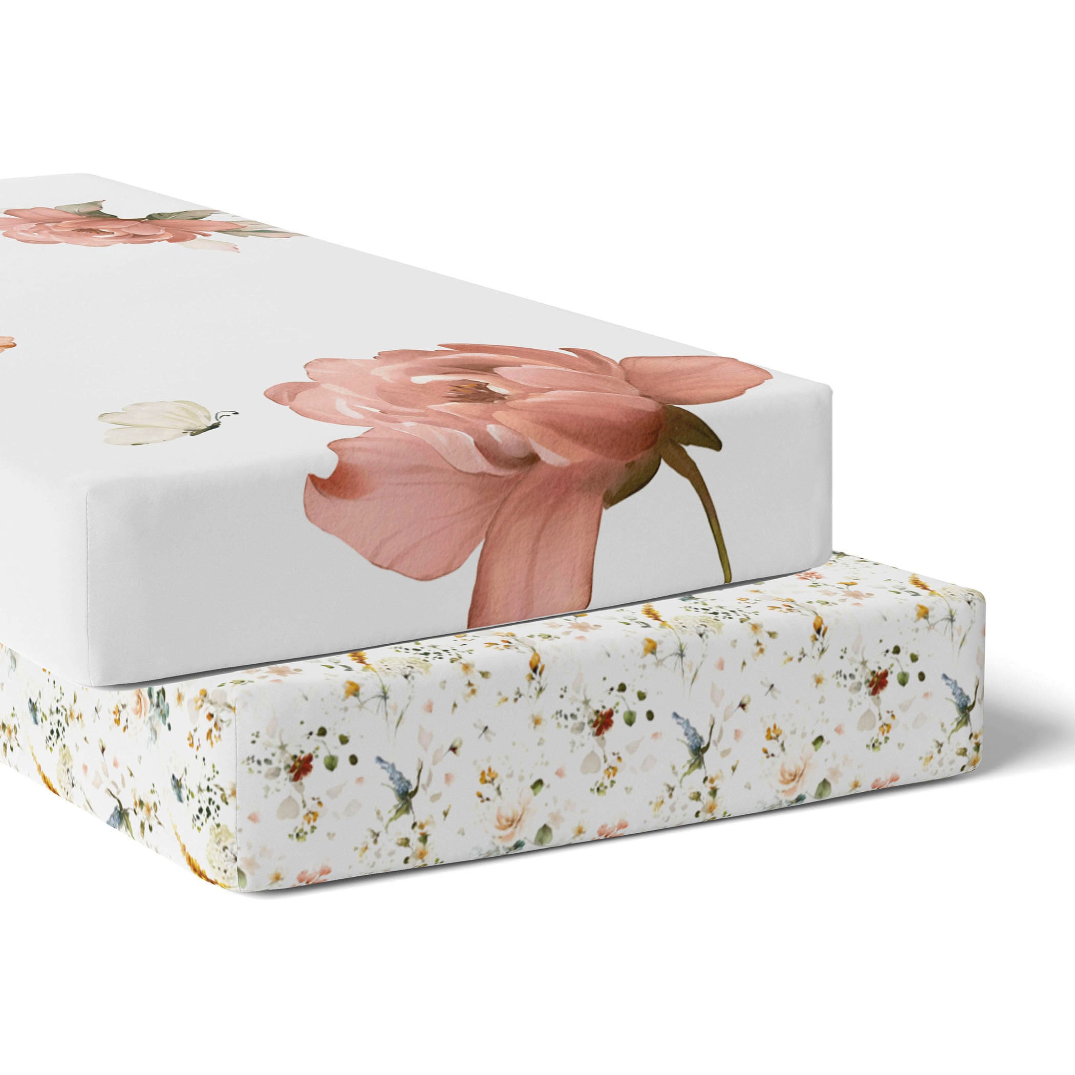 Peonies Bamboo 2-Pack Jersey Cotton Fitted Sheets - Soft Breathable Bed Sheets for Comfortable Sleep, Perfect for Home, Hotel, and Guest Room Use