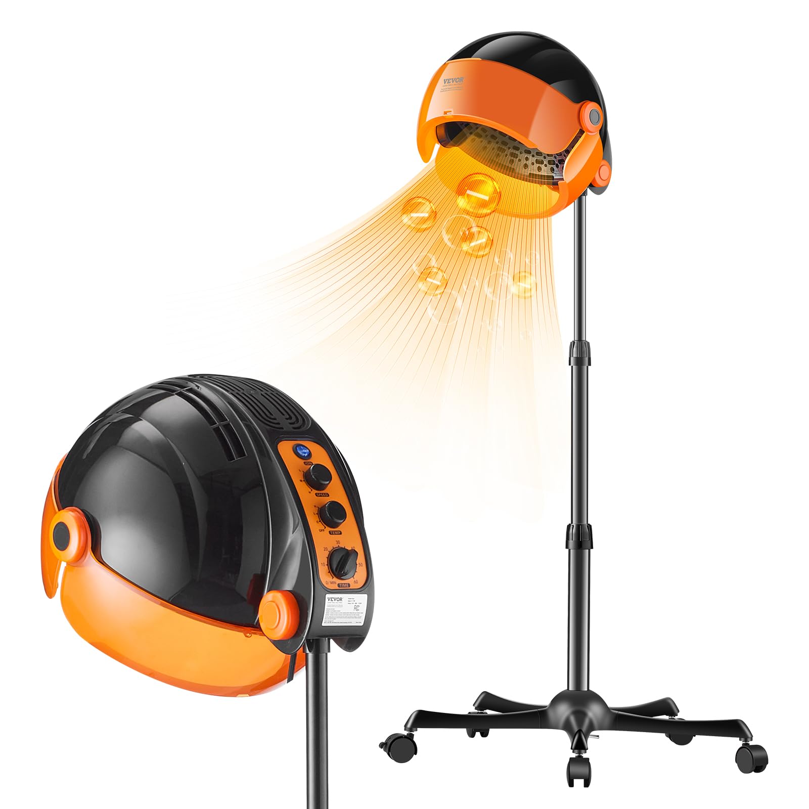 VEVOR 1875W Ionic Hooded Hair Dryer with Adjustable Speed & Temperature, Salon & Home Spa Hair Dryer with Timer - Perfect for Hair Styling, Drying & Deep Conditioning Treatments