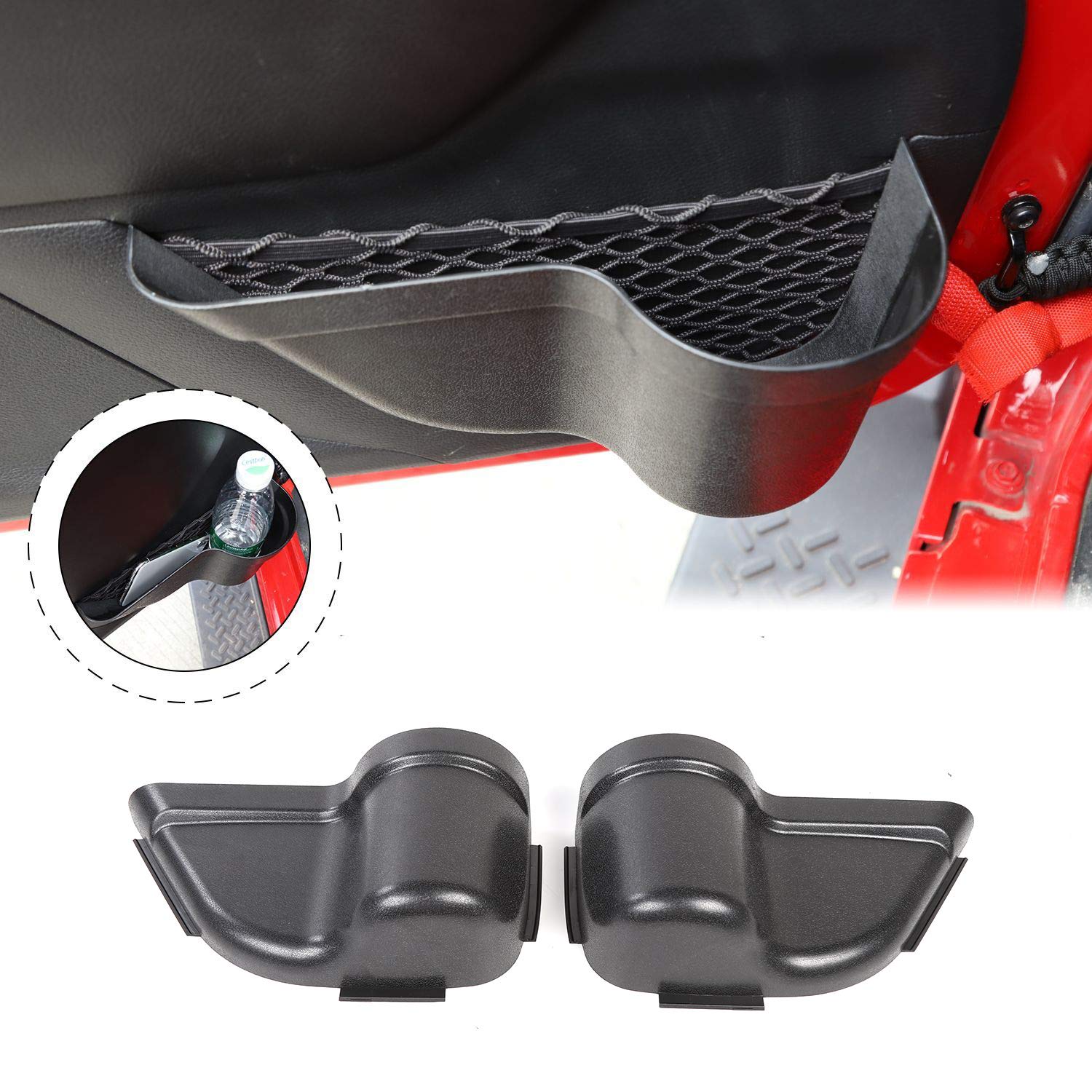 RT-TCZ Jeep Wrangler JK Door Storage Pocket & Cup Holder Tray Organizer - Compatible with 2011-2017 JK/JKU Models - Perfect for Road Trips, Off-Road Adventures & Daily Commutes