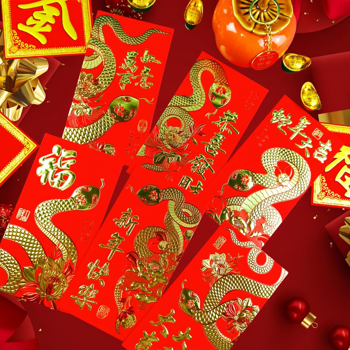 2025 Chinese New Year Red Envelopes - 24pcs Snake Year Lucky Money Packets with Foil Embossing | Traditional Hong Bao for Lunar New Year Gifts, Wedding Celebrations & Spring Festival Decorations | Perfect for Family Reunions, Birthday Wishes and Fortune Giving