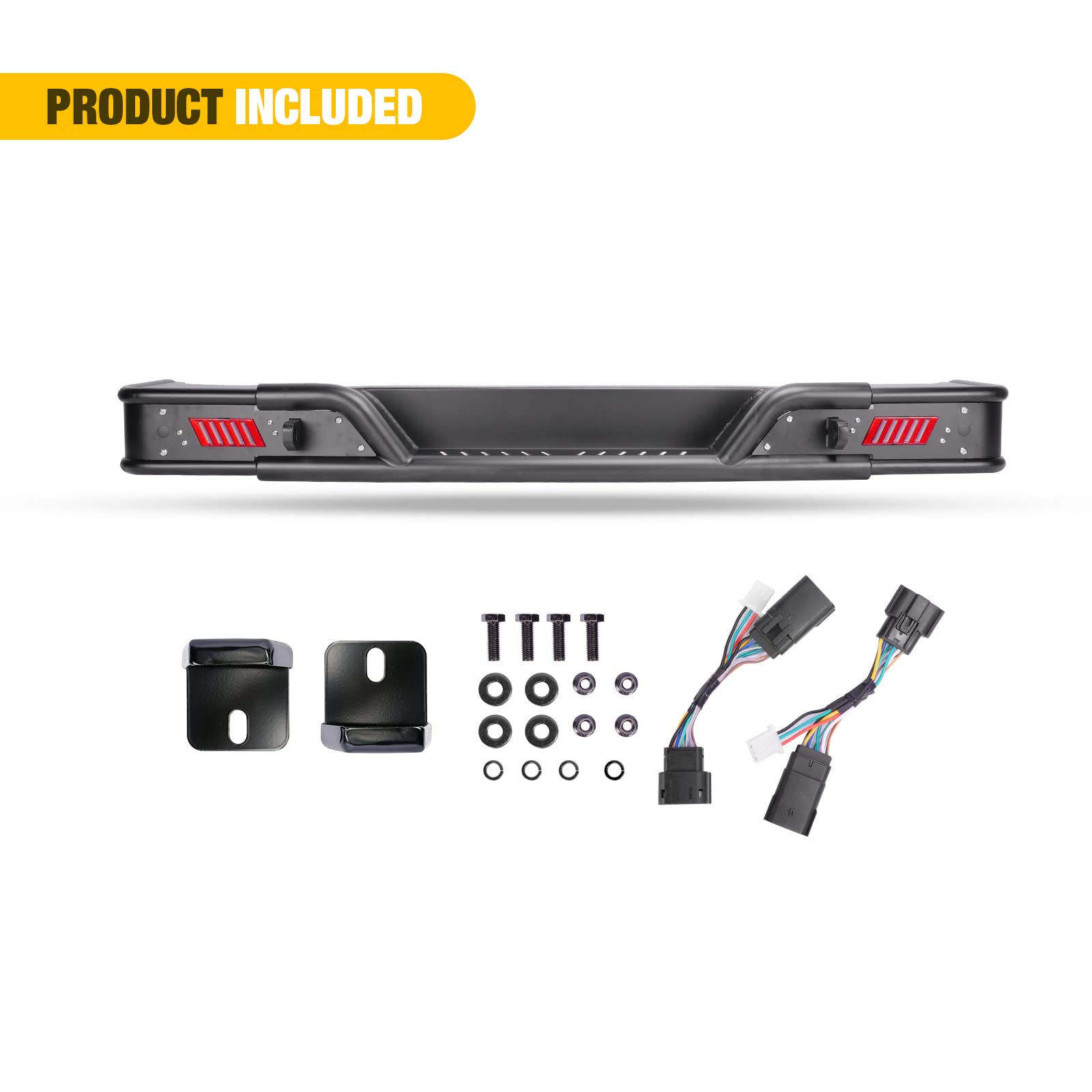 Wolfstorm Alloy Steel Rear Bumper with LED Position Lights for 2018-2022 Jeep Wrangler JL/JLU | Heavy-Duty Replacement Bumper for Off-Road & Daily Driving