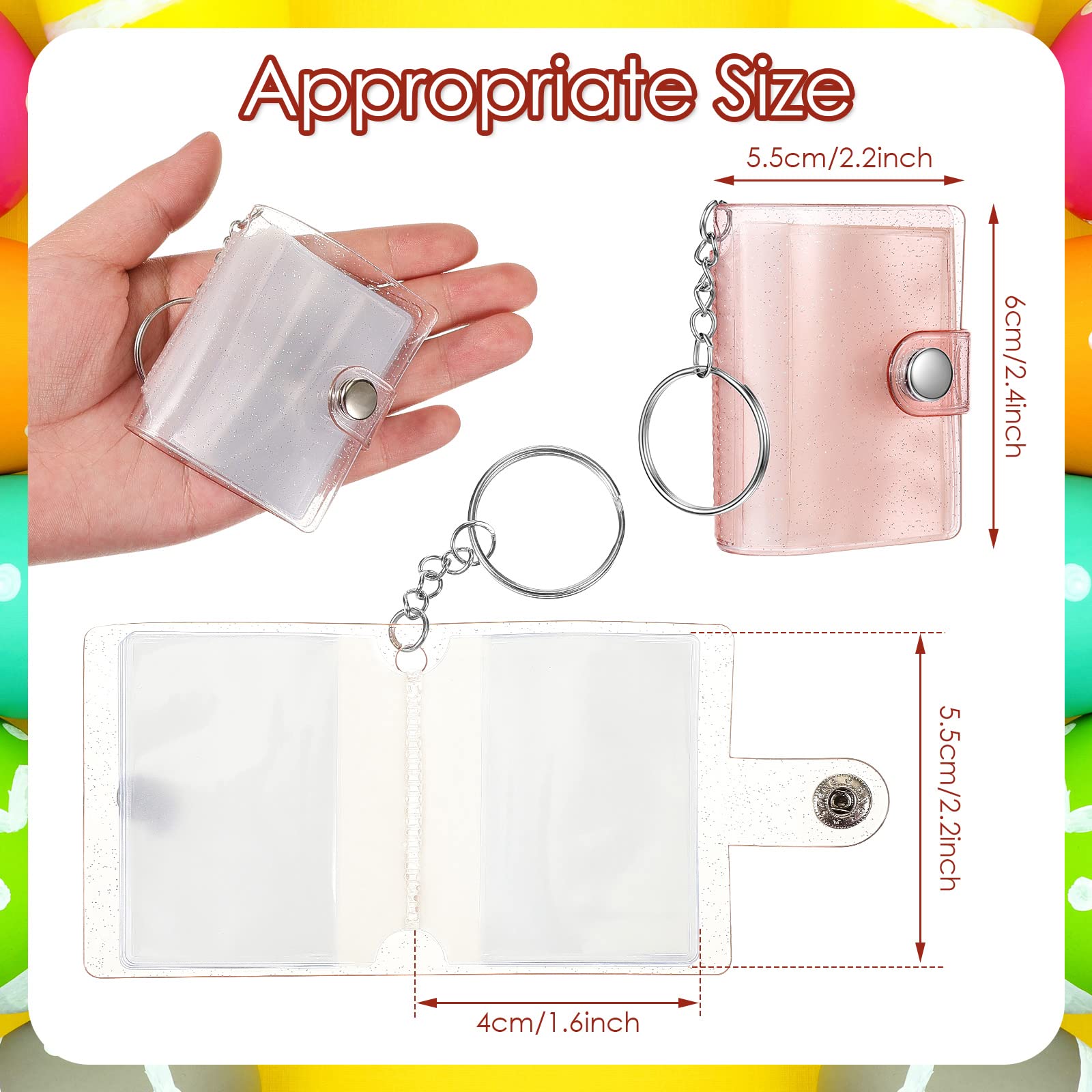 Bonuci 6 Pack 2 Inch Mini Photo Album Keychain - Valentine's Day Wedding Picture Storage (Transparent, Blue, Pink, Purple) | Portable Photo Holder for Couples, Friends & Family Memories | Perfect for Gifts, Travel & Special Occasions