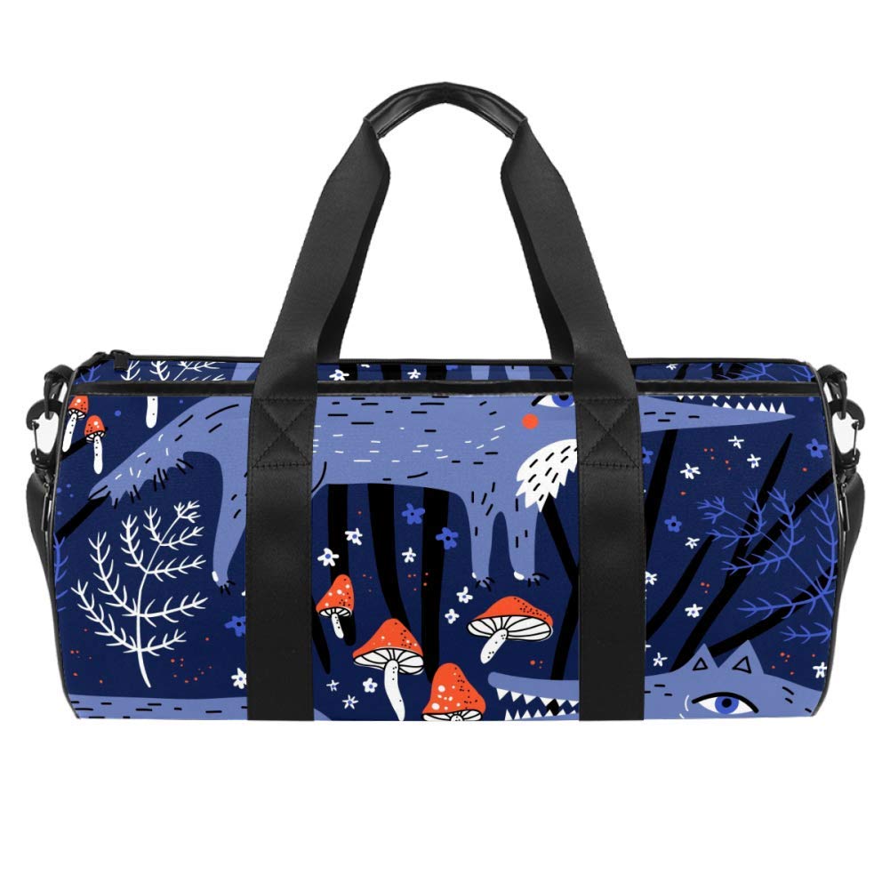 AISSO Durable Duffel Bag for Women & Men - Waterproof Gym Tote, Weekend Travel Bag, Sports Overnight Luggage - Perfect for Gym, Travel & Outdoor Adventures | Wolf in Fairy Tale Forest Design