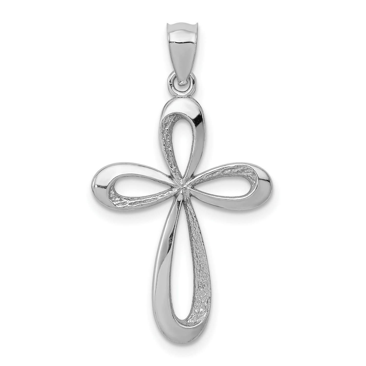 14K White Gold Polished Open Ribbon Latin Cross Pendant Necklace - 29mm x 17mm Elegant Religious Jewelry for Baptism, First Communion & Everyday Wear