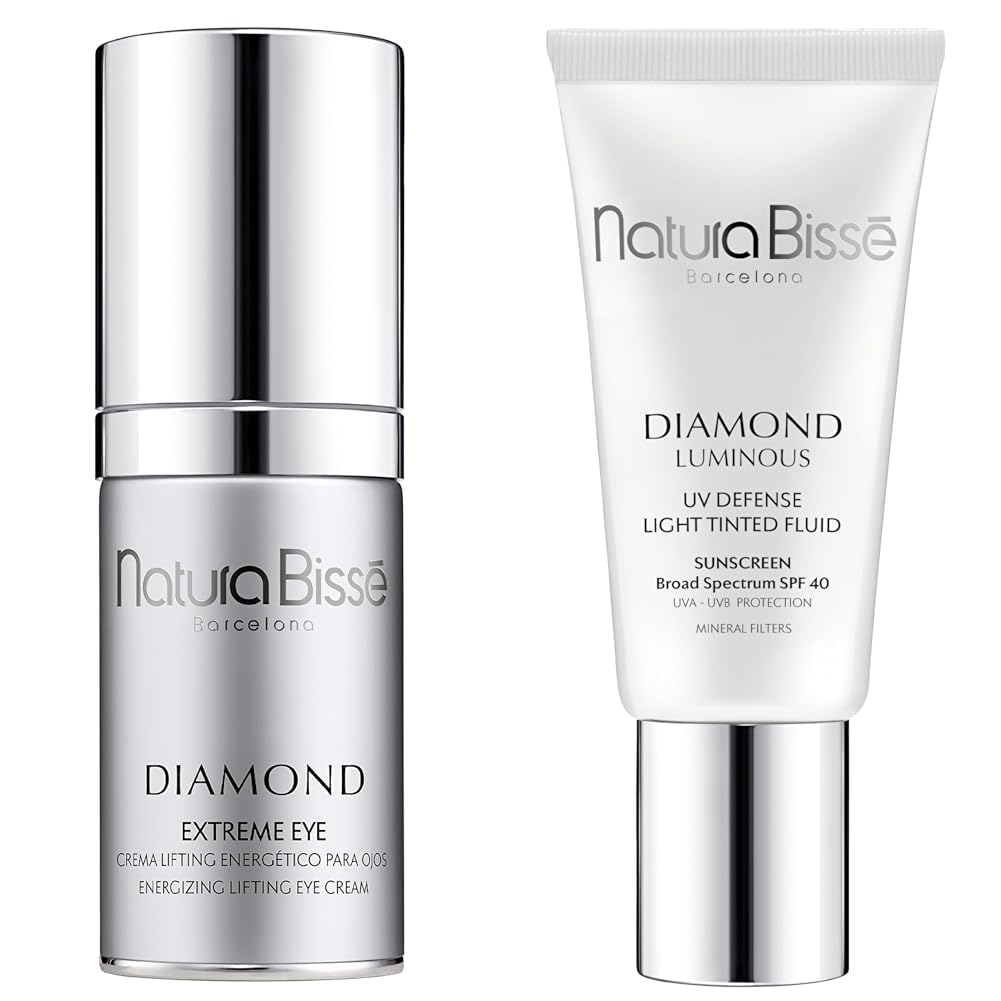 Natura Bissé Diamond Extreme Eye Cream 0.8 oz & Diamond Luminous Tinted SPF 40 Sunscreen Bundle - Anti-Aging Eye Treatment & Broad Spectrum Sun Protection for Youthful Glow | Perfect for Daily Skincare Routine & Sun Defense