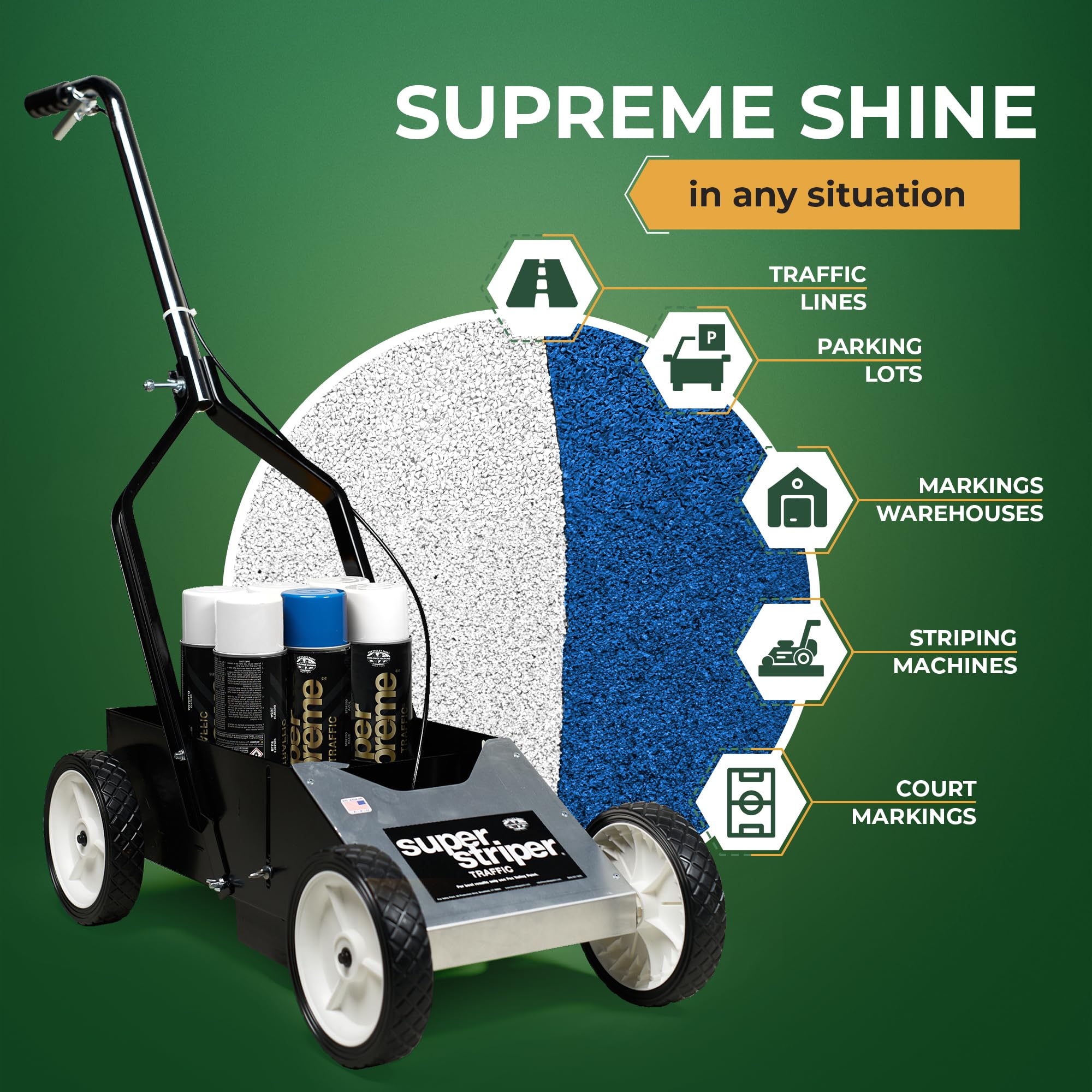Fox Valley Traffic Super Striper Line Marking Machine Starter Kit for Parking Lots - Easy to Use Striping Paint Machine, Durable Line Painting Equipment, Parking Lot Marking Kit (6 Cans) - Perfect for Parking Lot Maintenance, Warehouse Floor Marking & Road Safety Line Painting