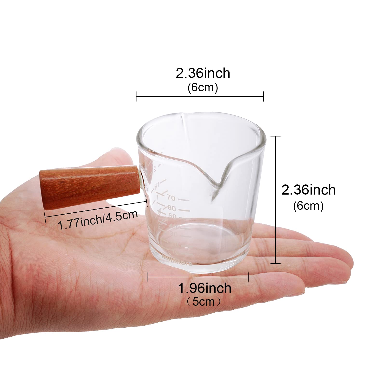 Heat-Resistant Double Spout Measuring Cup with Wooden Handle - 3.5oz Mini Espresso Shot Glass for Milk, Coffee, Tea, Wine & Cocktails | Perfect for Barista, Home Brewing & Mixing Drinks