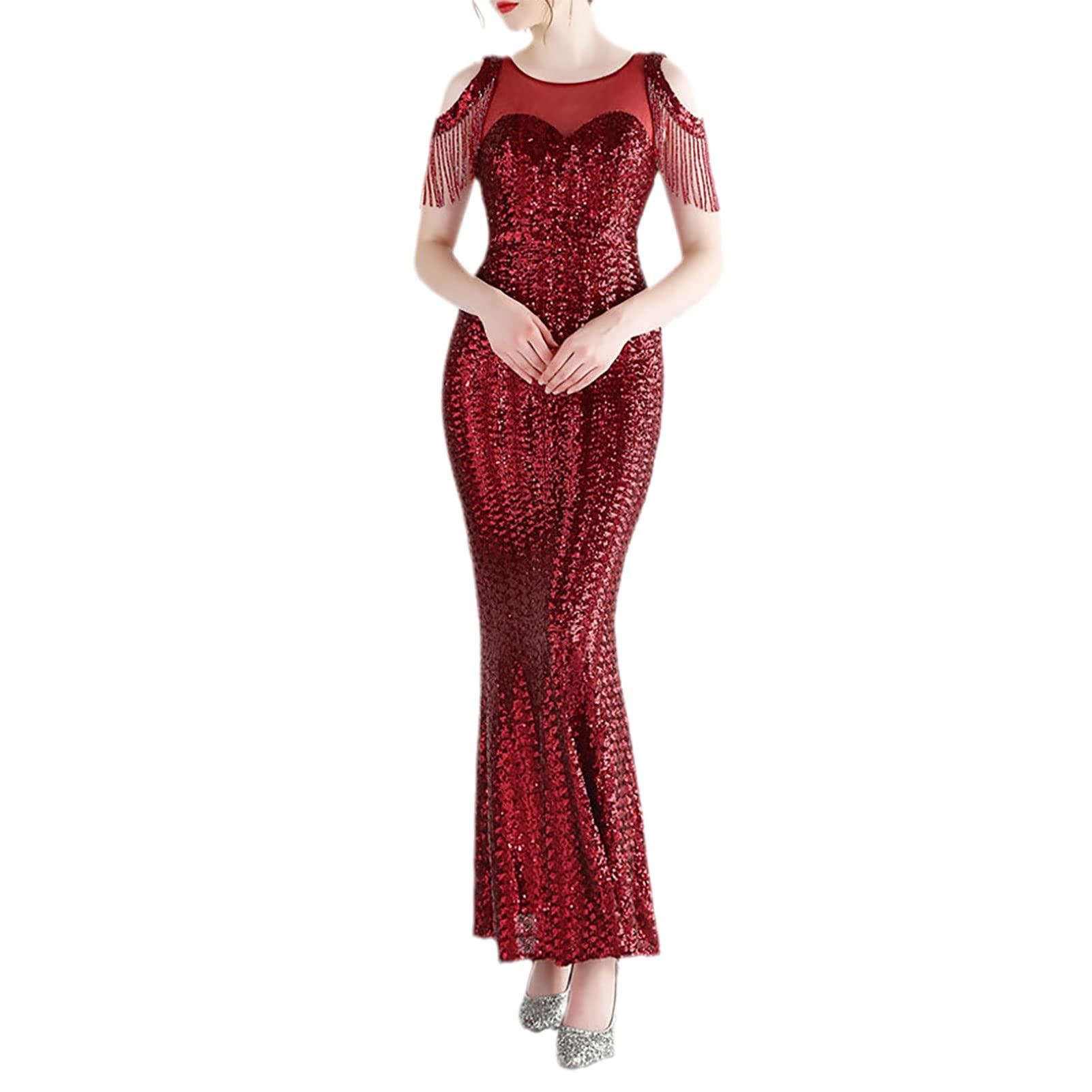 Elegant Sequin Mermaid Evening Gown for Women - XXL Formal Party Dress, Bodycon Cocktail Maxi Prom Dress | Perfect for Cocktail Parties, Weddings, New Year's Eve & Special Occasions