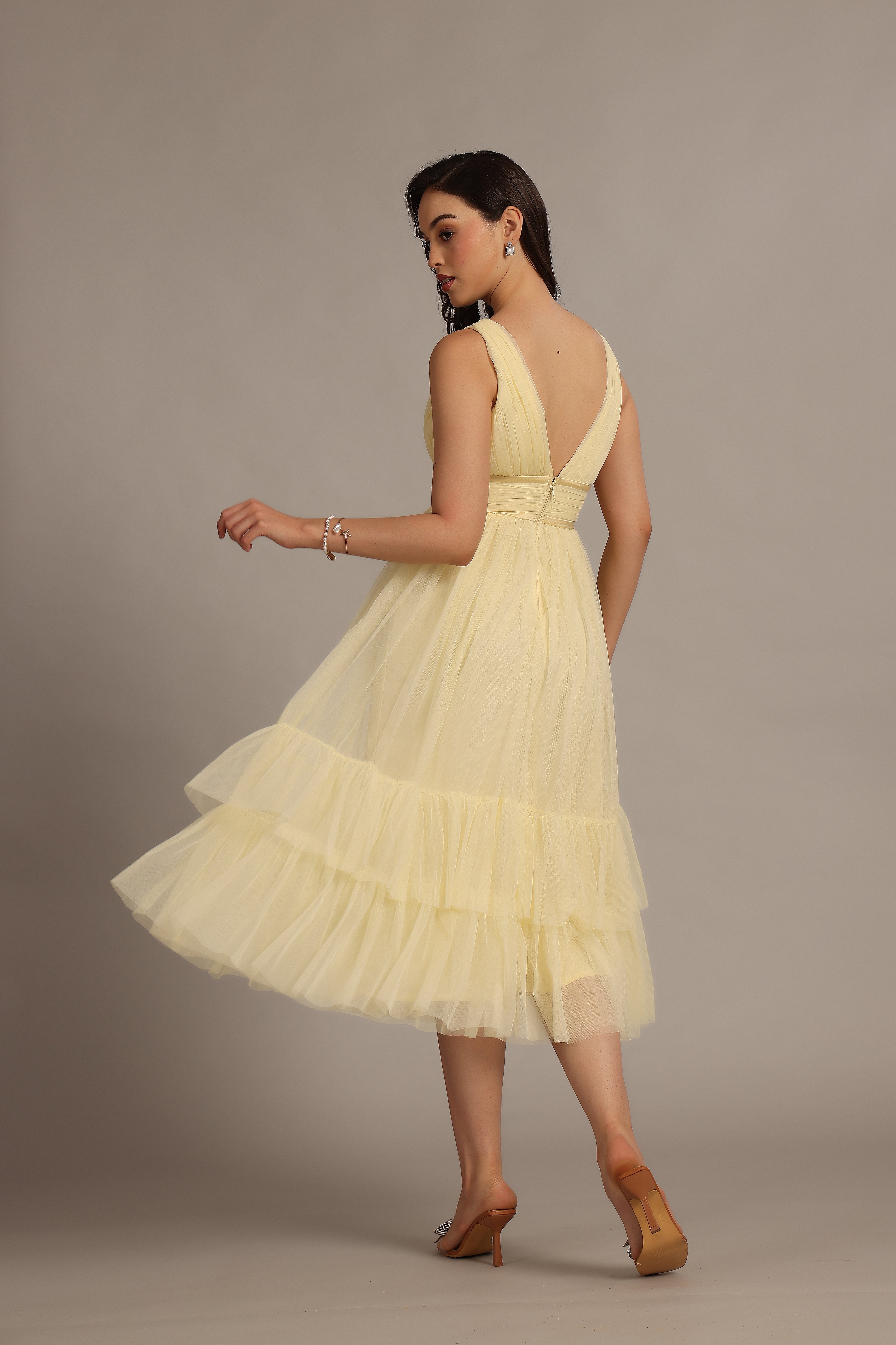 Nymeria Floral Midi Dress in Buttercup Yellow - Perfect for Spring Weddings & Garden Parties