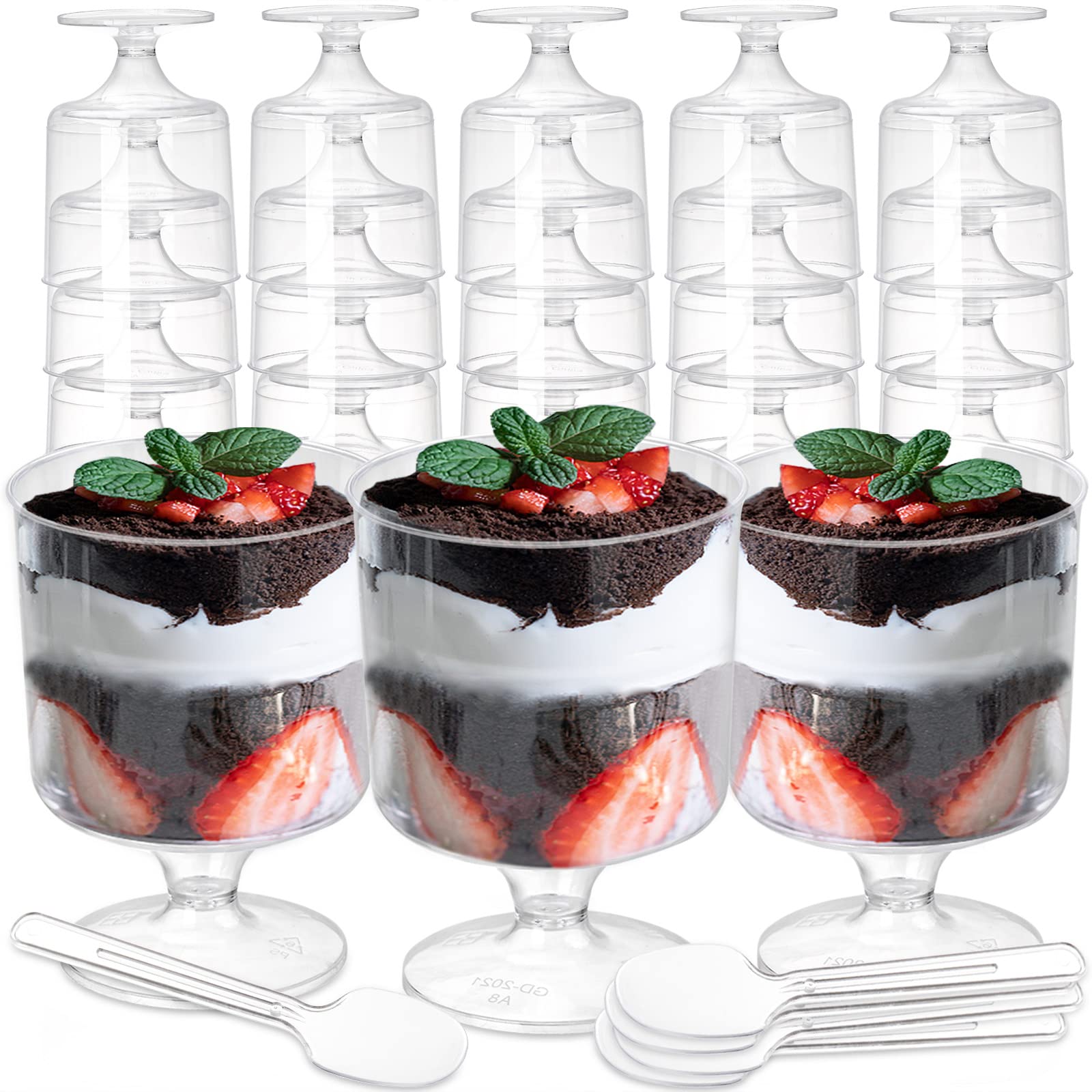 100 Pcs Clear Plastic Dessert Cups with Spoons - 5 Oz Disposable Appetizer & Mousse Cups for Puddings, Ice Cream, Party Snacks - Perfect for Catering, Weddings, and Birthday Celebrations