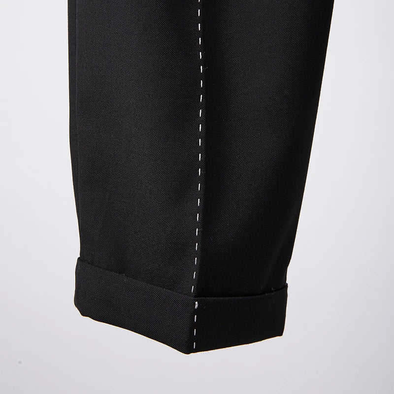 Women's Black Pleated High Waist Wide Leg Pants - Fashionable Straight Trousers with Sash Detail | Perfect for Office Wear, Casual Outfits & Special Occasions