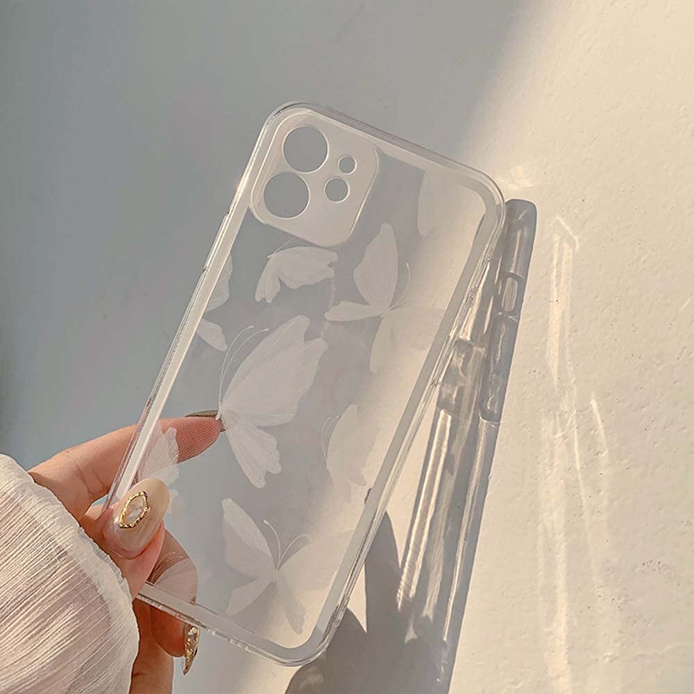Fycyko iPhone 12 Case - Clear Cute Butterfly Design Slim Soft TPU Protective Cover for Women & Girls | Perfect for Everyday Use, Work & School (White)