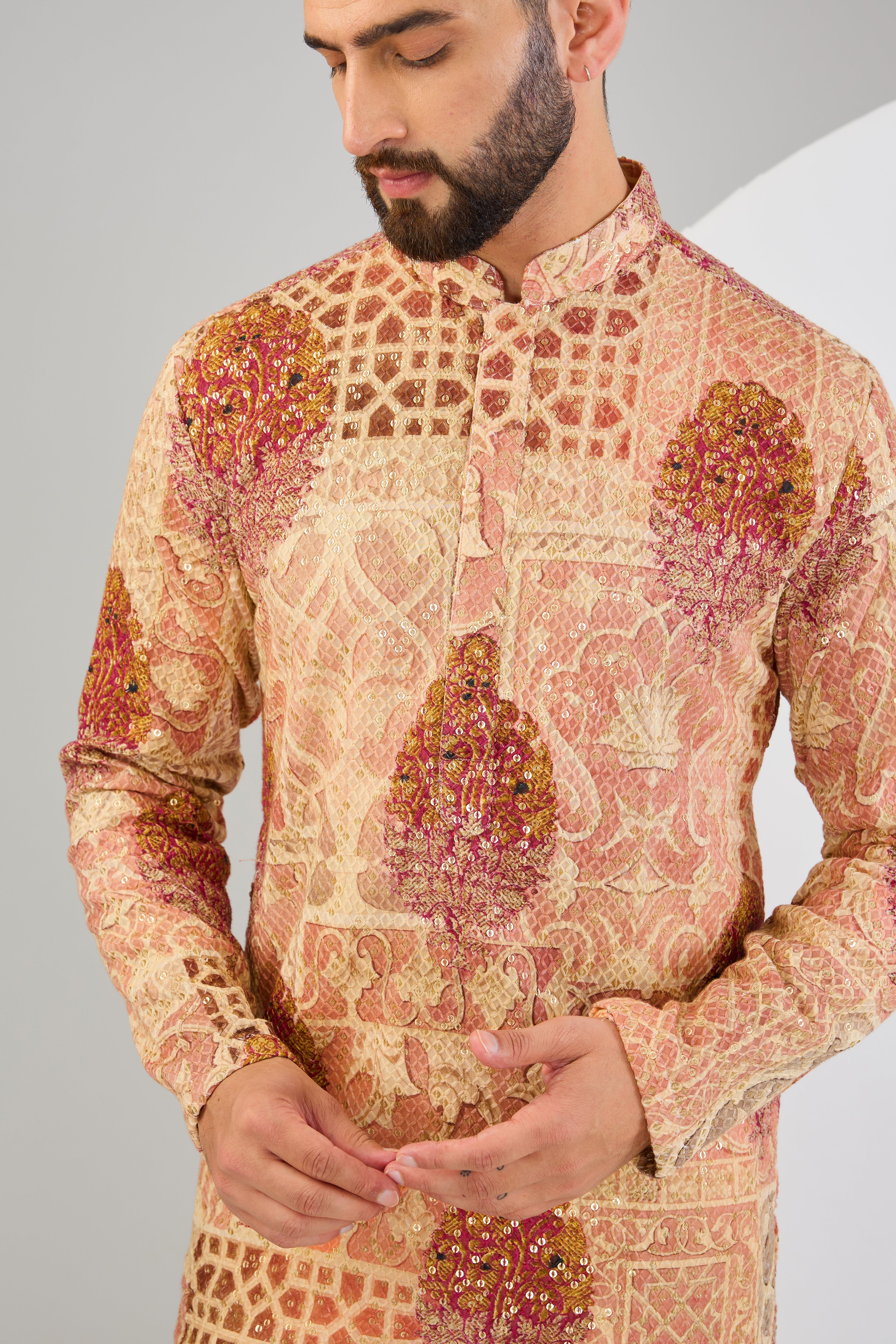 Elegant Multi-Colored Chikankari Kurta with Sequin Embroidery & Kalamkari Print - Perfect for Festivals, Weddings & Ethnic Occasions