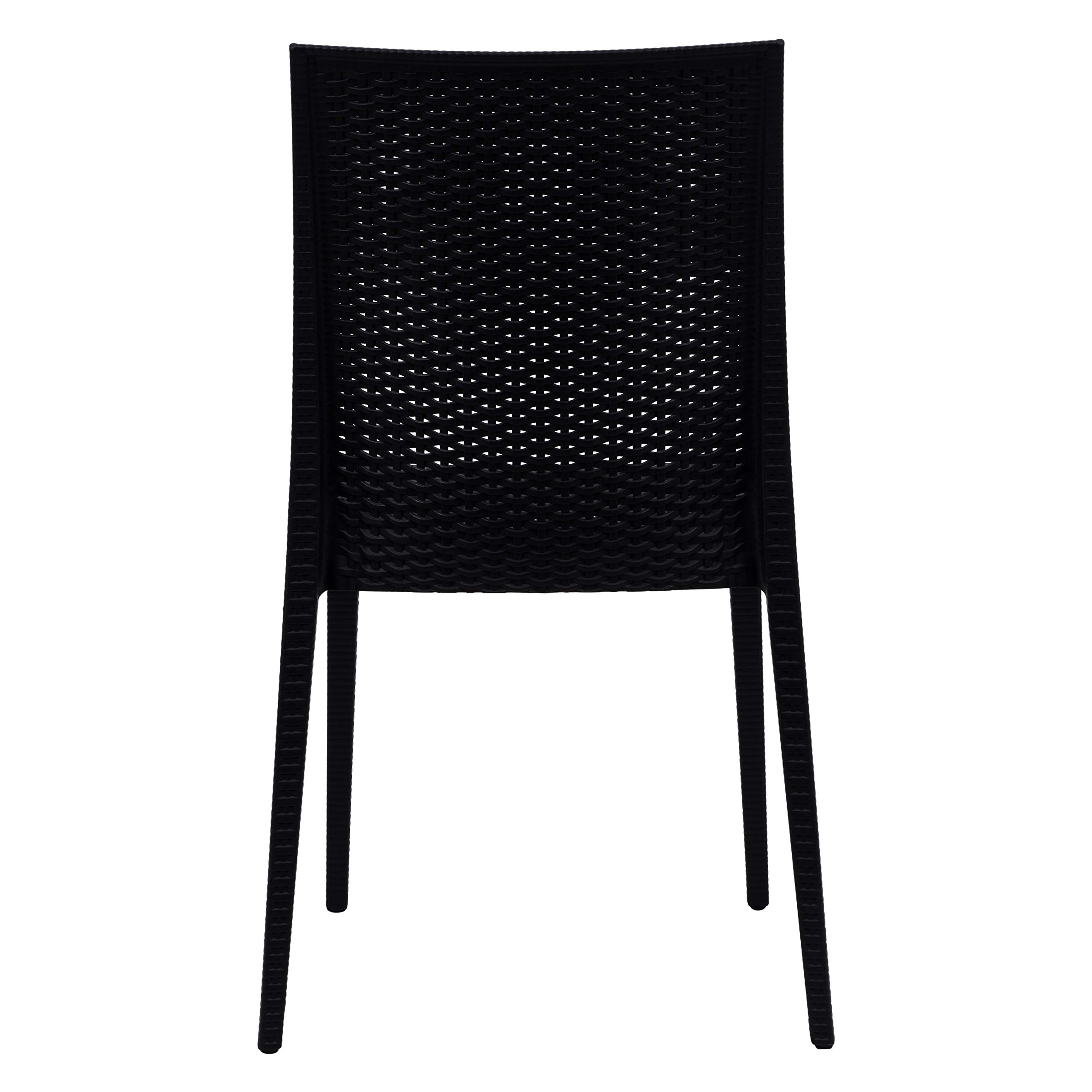 LeisureMod Modern Weave Design Mace Indoor/Outdoor Dining Chairs (Set of 2) - Black - Weather-Resistant Patio Furniture for Backyard, Poolside & Restaurant Use