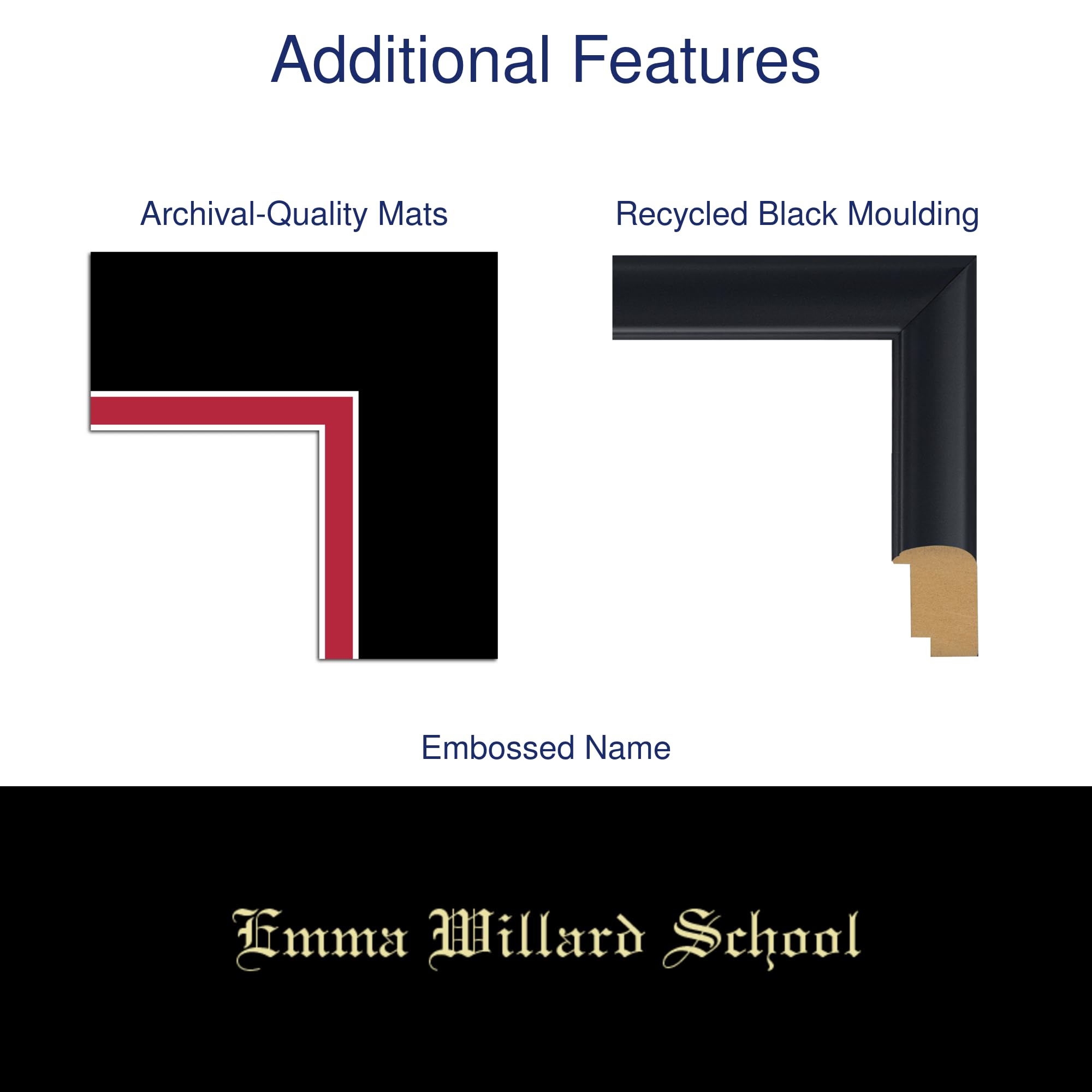 Emma Willard School 9x7 Inch Diploma Frame with Gold Tassel & Cord - High School Graduation Display - Black Wood Frame with Red & Black Matting - Perfect for Wall Display in Home or Office