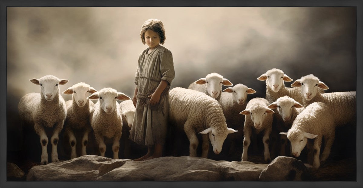 Of Lambs and Shepherds Large Wall Art - Biblical Pastoral Scene Canvas Print for Living Room, Bedroom & Office Decor