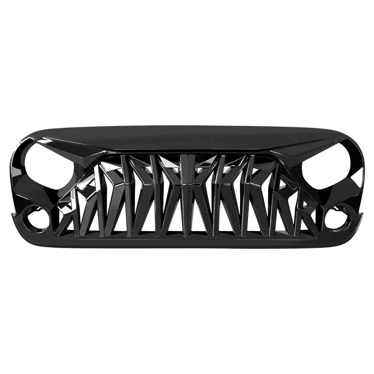 JK Glossy Black Shark Grille Front Grill for 2007-2018 Jeep Wrangler Rubicon Sahara Sport - ABS Plastic Replacement Part - Off-Road & Custom Styling Upgrade