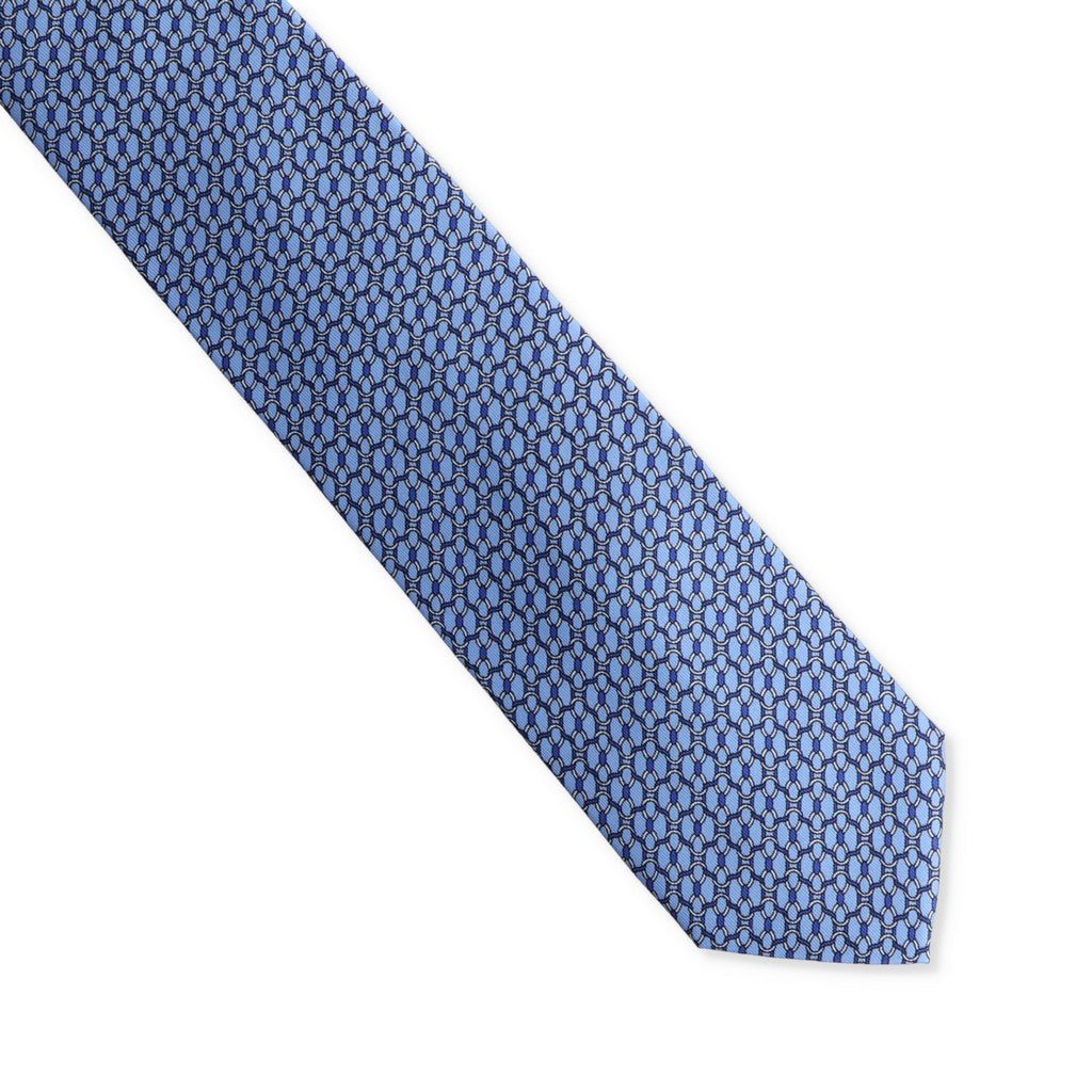 HENRY SARTORIAL X CANTINI Light Blue Printed Silk Tie for Men - Elegant Formal Necktie for Business, Weddings & Special Occasions