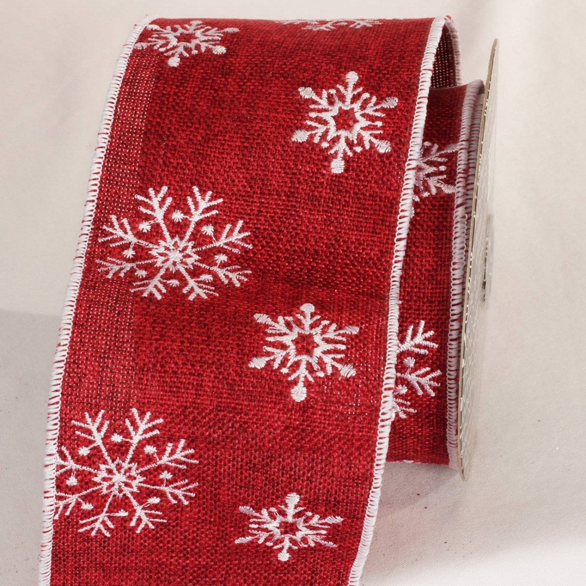 Ruby Red & Lily White Snowflake Burlap Wired Craft Ribbon - 4