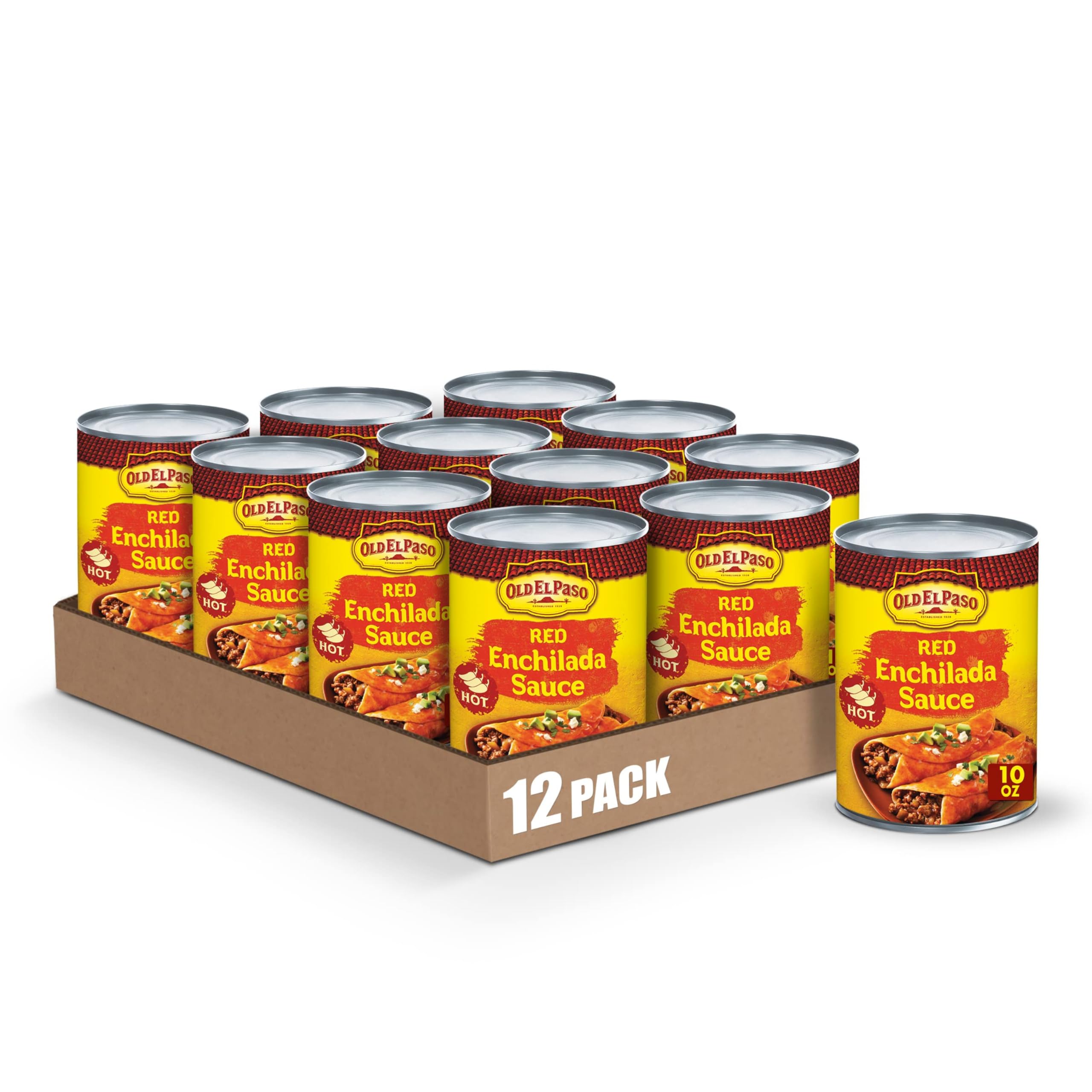 Old El Paso Hot Red Enchilada Sauce - 10 oz (Pack of 12) | Authentic Mexican Enchilada Sauce | Perfect for Tacos, Burritos, Nachos & Mexican Dishes | Spicy & Flavorful