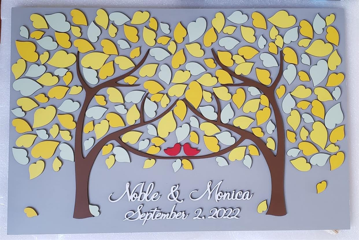 3D Wooden Heart Tree Guest Book - Navy Blue Rustic Wedding Decor, Unique Alternative to Traditional Guest Books | Perfect for Weddings, Anniversaries & Couples' Keepsakes