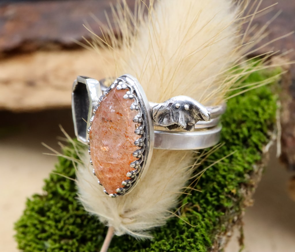 Sunstone Halloween Stacking Rings Set - Boho Witchy Jewelry for Women, Stackable Adjustable Rings for Costume & Everyday Wear