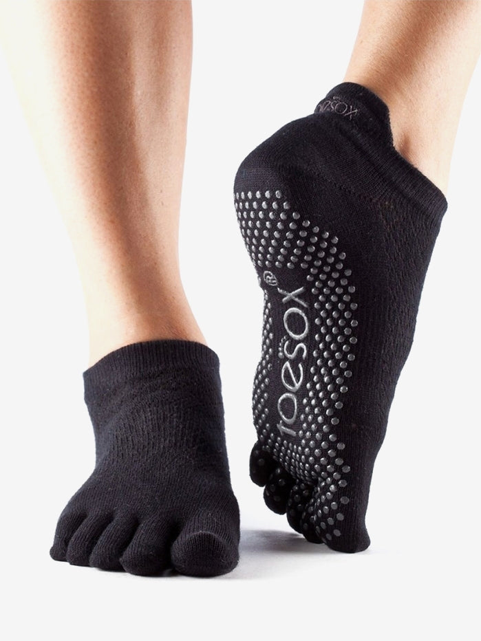 ToeSox Full Toe Low Rise Non-Slip Grip Socks for Yoga, Pilates & Barre - Black - Perfect for Dance, Workout & Studio Fitness